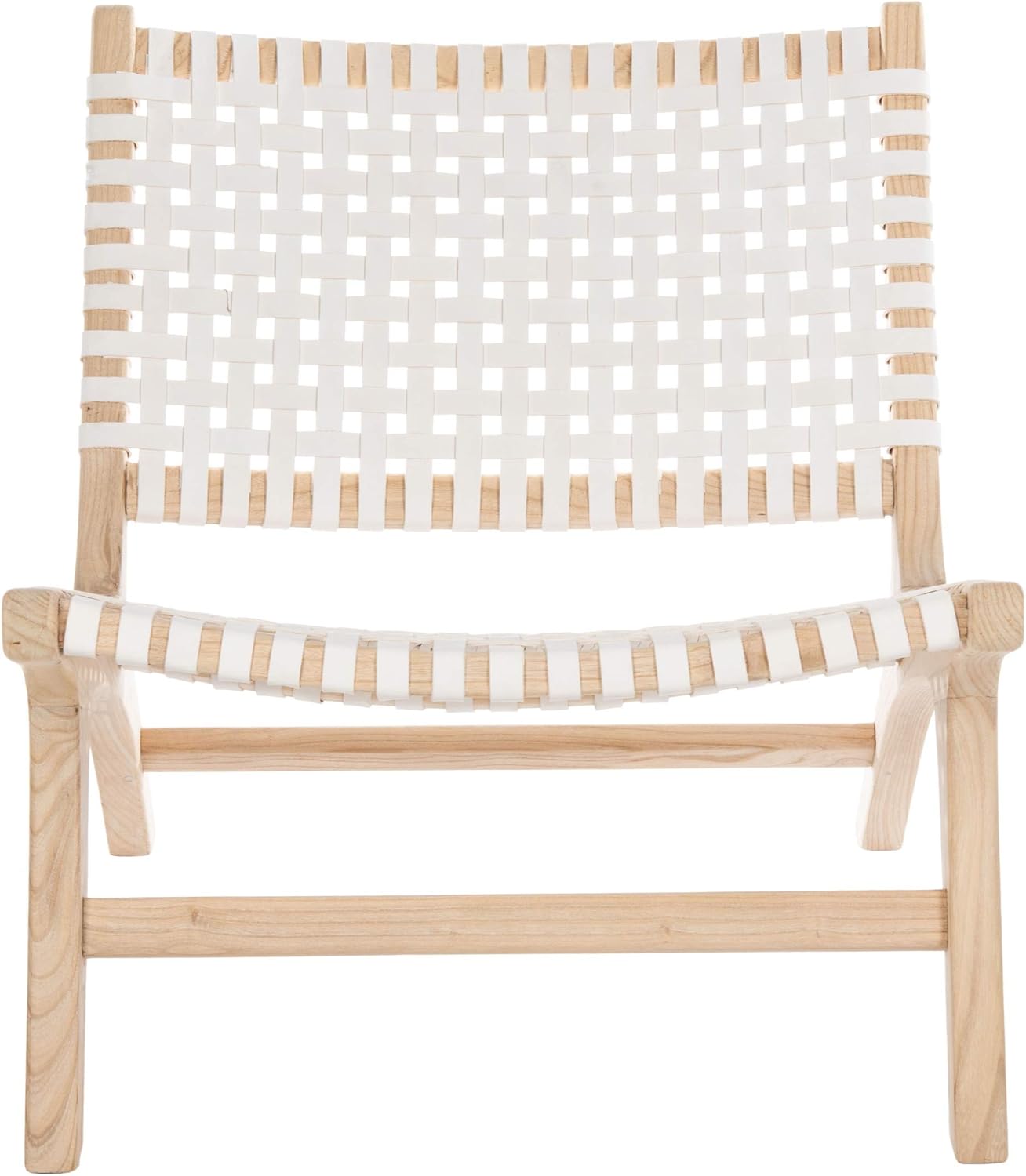 Safavieh Home Luna Natural and White Leather Woven Accent Chair
