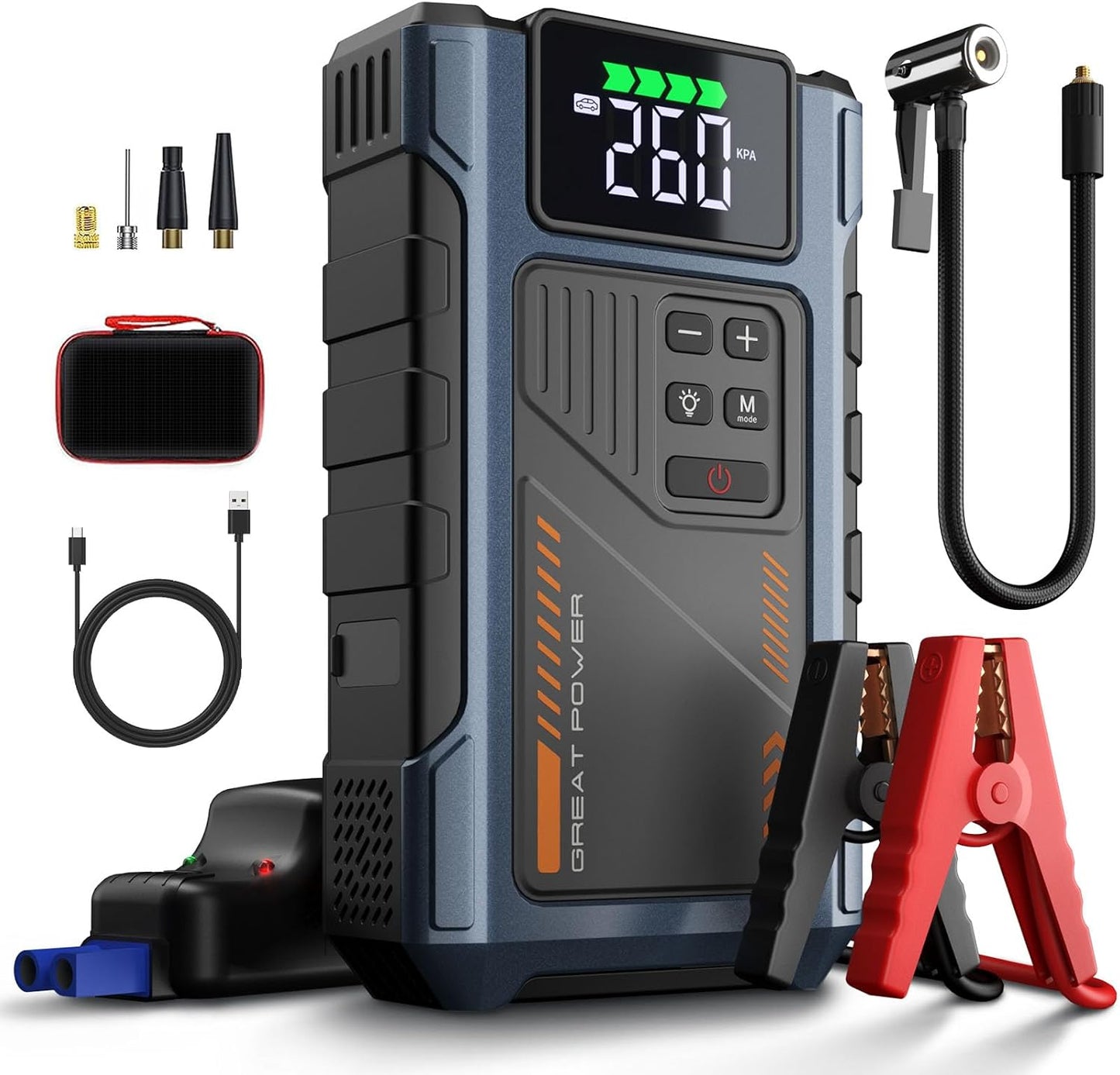 Car Battery Charger Jump Starter with Air Compressor, 4000A Jumper Box for Car Battery Portable Booster Jump Pack, 12V Jumpstart Combo 150PSI Tire Inflator Air Pump(Up to 8.0L Gas/6.5L Diesel)