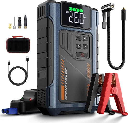 Car Battery Charger Jump Starter with Air Compressor, 4000A Jumper Box for Car Battery Portable Booster Jump Pack, 12V Jumpstart Combo 150PSI Tire Inflator Air Pump(Up to 8.0L Gas/6.5L Diesel)