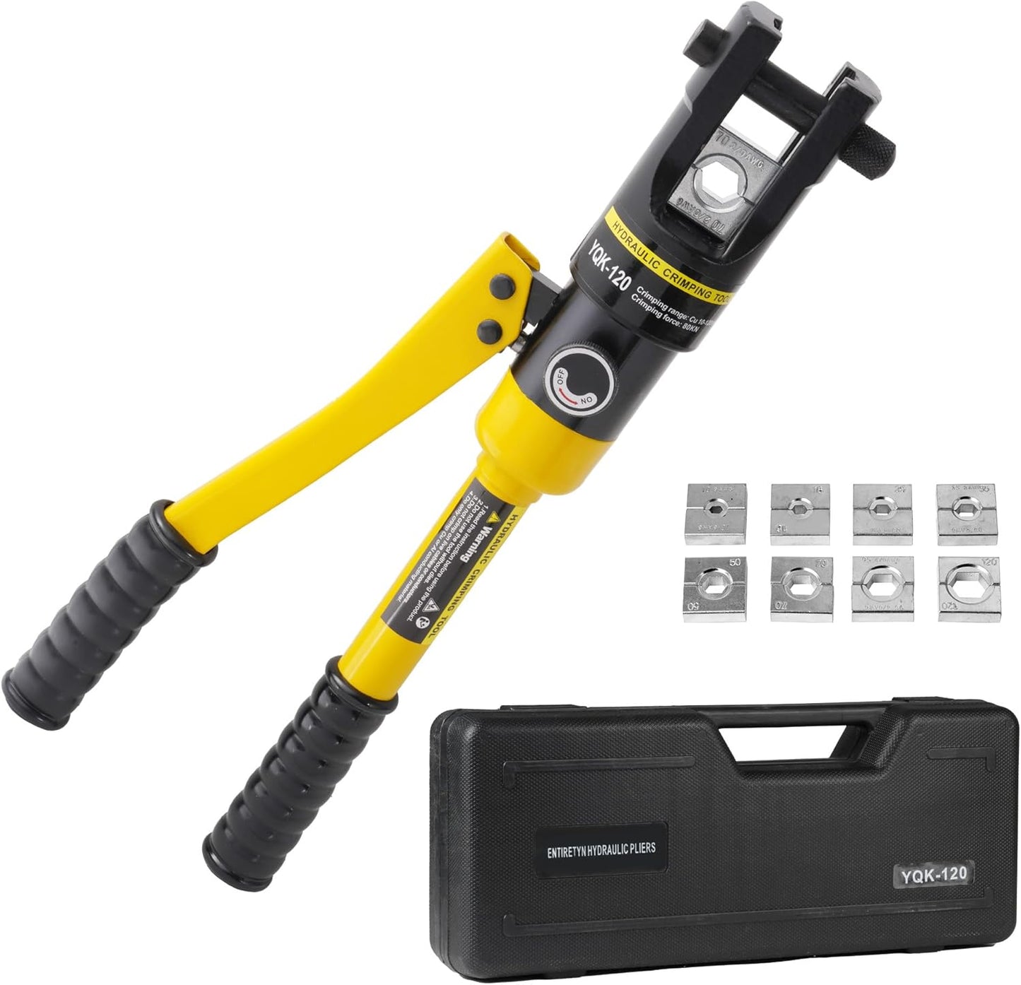 Cable Lug Crimping Tool, 6 AWG to 800 MCM Hydraulic Plier, 16 Ton Hand Crimping Tool for Wires, Terminal, Lug, Crimping Tool Kit with 12 Dies