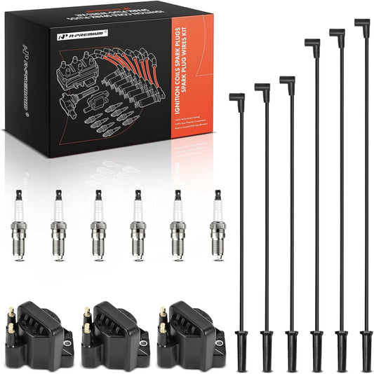 A-Premium 3 Ignition Coils with 6 Wires and 6 Iridium Spark Plugs Compatible with Chevy Malibu, Impala, Lumina, Monte Carlo, Venture & Buick Century, Rendezvous & Oldsmobile Alero & Pontiac Grand Am