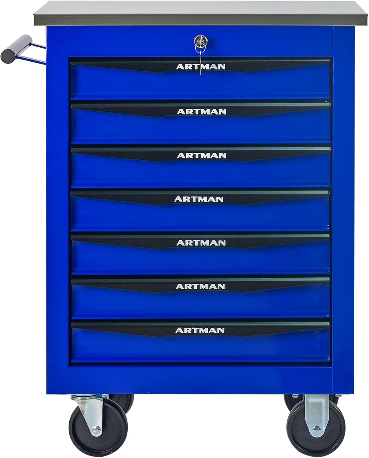 7-Drawer Heavy-Duty Rolling Steel Tool Cart with Handle&Wheels, Metal Storage Organizer Cabinet, Tool Chest for Efficient Tool Storage in Garage, Warehouse, Workshop, Repair Shop, Blue