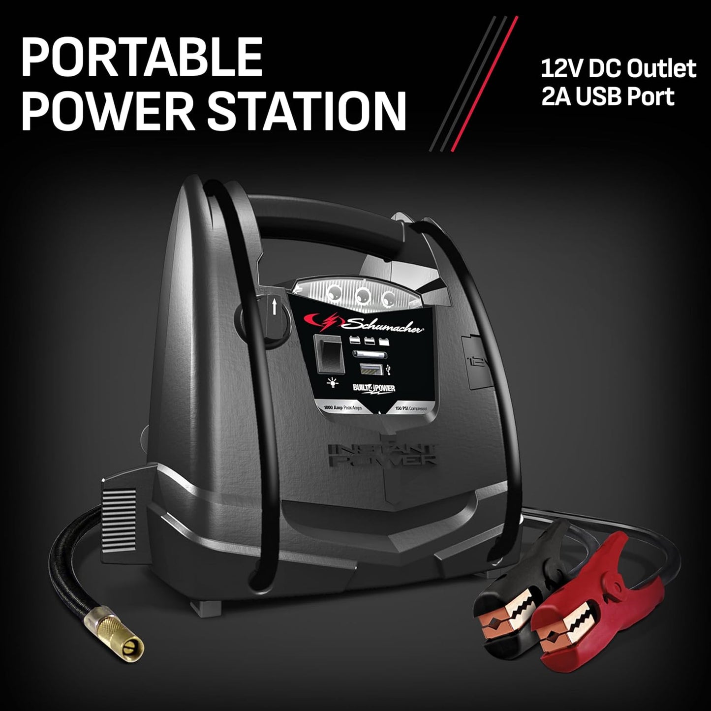 Schumacher SJ1330 1000 Peak Amp Jump Starter and Air Compressor with 12V USB Portable Power Ports