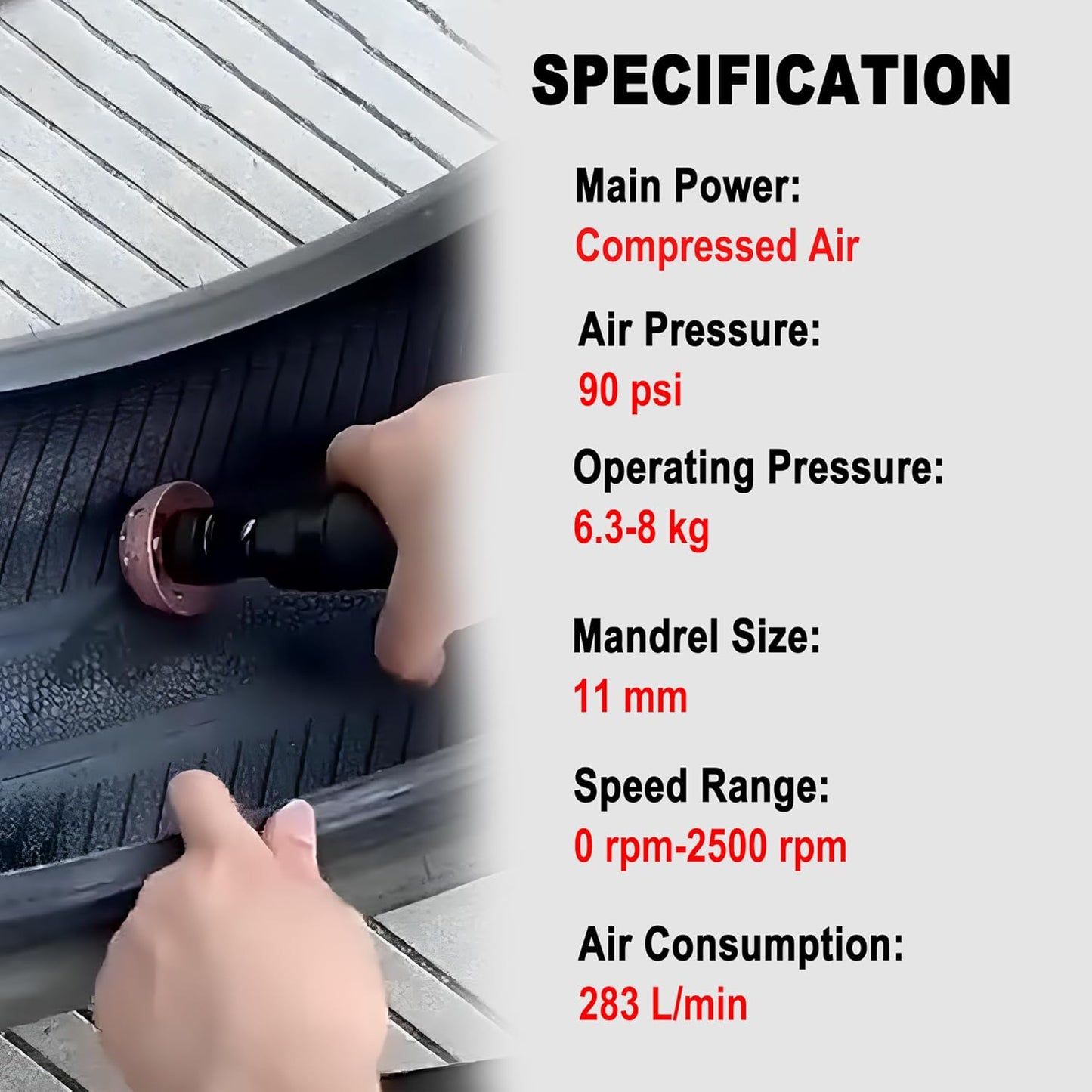 Car Air Tire Repair Polish Patch Tools Set, Include 2500rpm Low Speed Air Tire Buffer Tire Inner Liner Scrapper Patch Roller Tungsten Steel Buffing Wheel Head 40mm 55mm