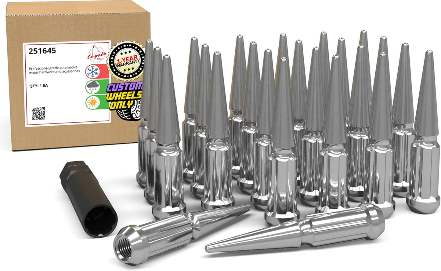 Wheel Accessories Parts 20 Pcs M12x1.5 12x1.5 Thread Spike Spline 4.40" Long Lug Nuts Chrome 7/8" & 13/16" Hex Fits Chevy Blazer S10 ｜ GMC Jimmy S15 ｜ Bronco Sport