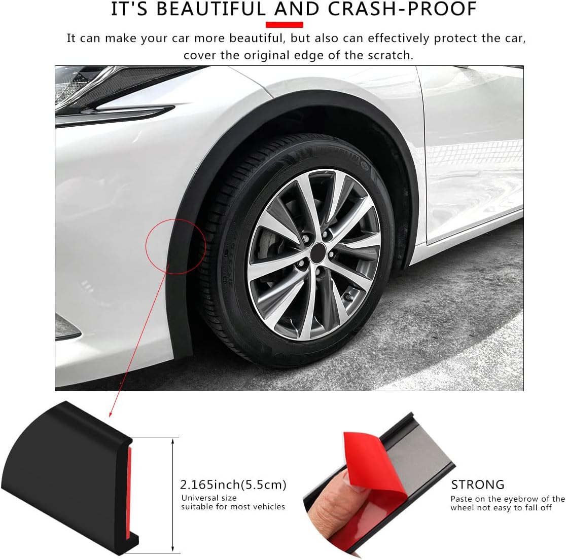 XmuxHai 2.17In(5.5CM)*11.5FT*2PCS Car Wheel Eyebrow Arch Trim Lips Strip Fender Flare Protector Universal Rubber Wheel Eyebrow Protector for Car and Truck Fender Flare Edge Trim (5.5CM)