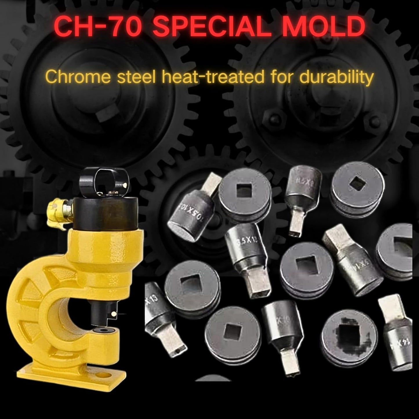 9-Piece Square Hole Punch Die Set for Hydraulic Punch Tool - Compatible with CH-70 Machine, Metal Punching Dies for Steel Sheet, Copper Plate, Aluminum Plate (9-Piece Square Hole Punch Die Set)