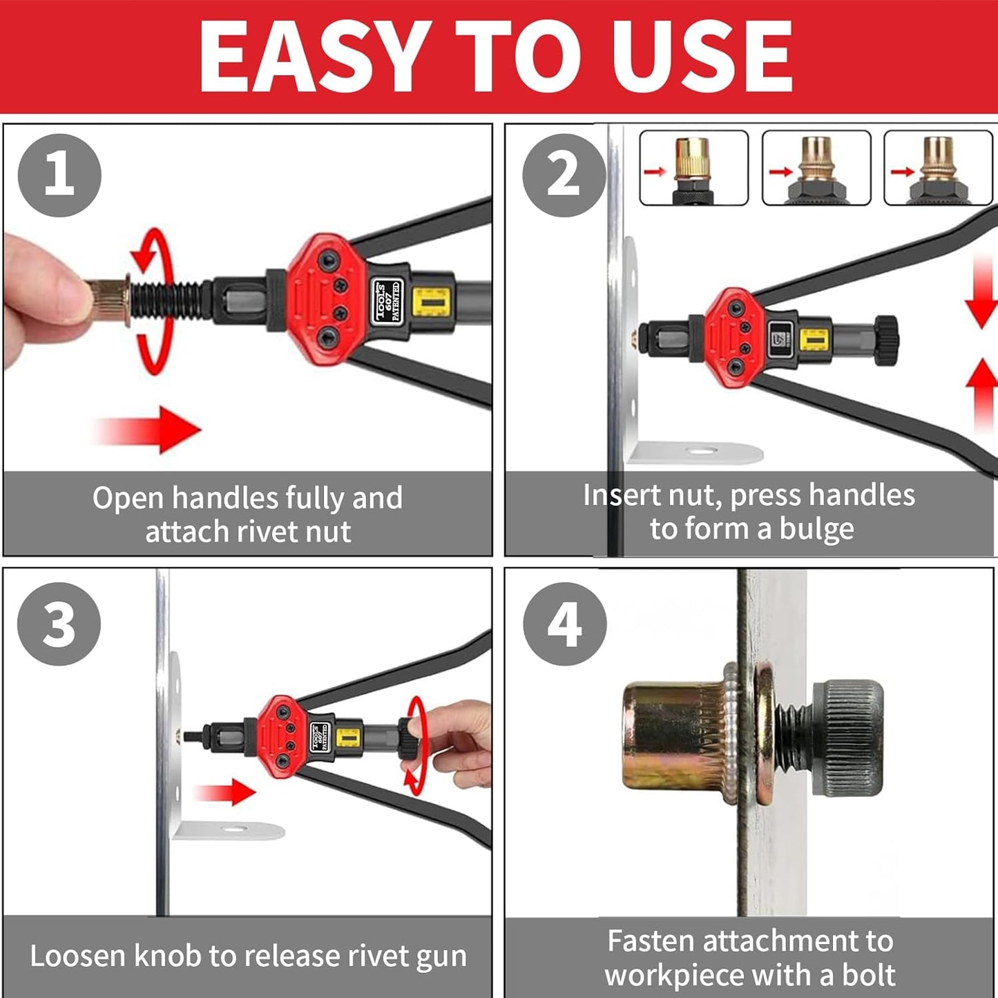 Rivet Nut Tool Kit, 16-Inch Rivnut Tool with 15 Metric & SAE Mandrels and Rivet Nut Gun, 200pcs Rivnut Tool Kit Assortment, Nutsert Tool Kit with Carrying Case