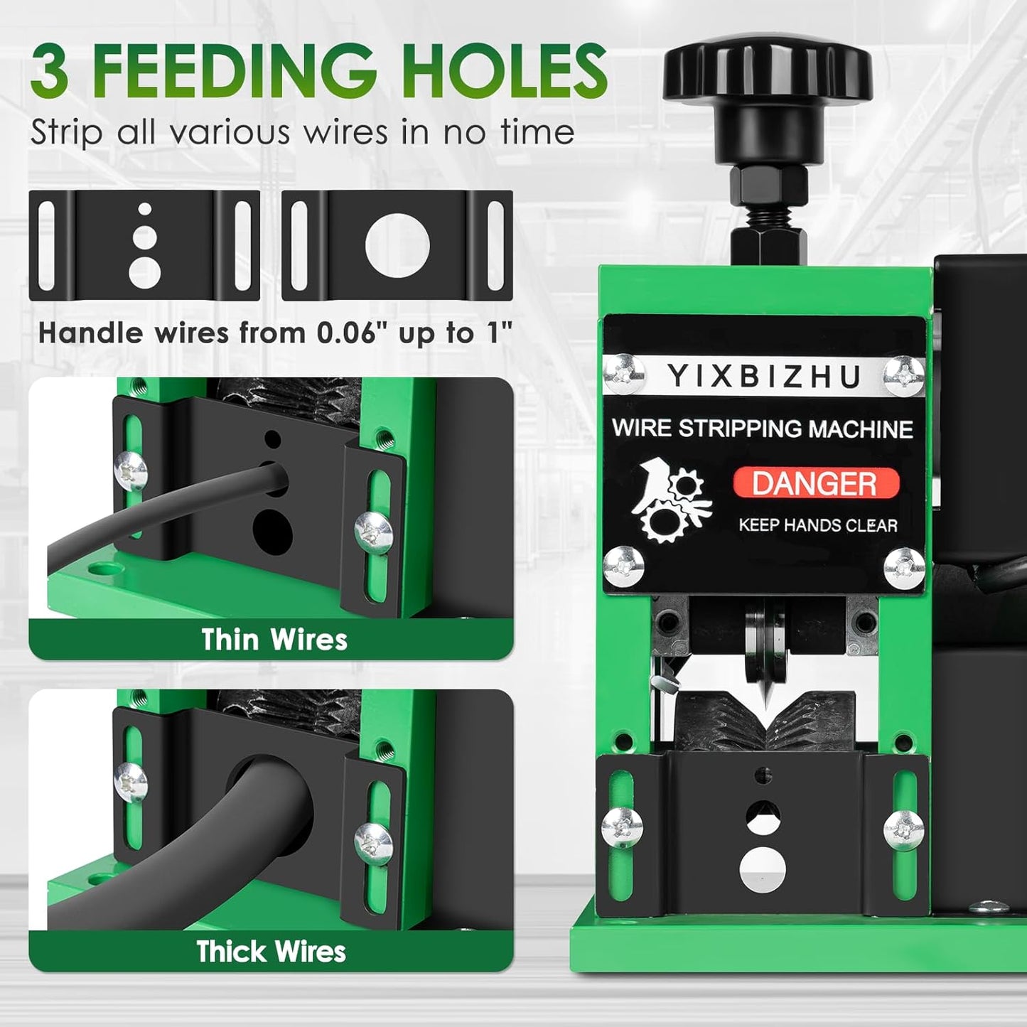 160W Electric Wire Stripper Machine, 30 m/min Automatic Cable Stripping Tool with 3 Feed Holes for 1.5-25mm Scrap Copper Wire, Alloy-Steel Blade, Portable Wire Recycling Power Tool