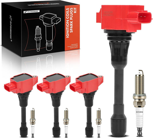 A-Premium (Red) Set of 8 Ignition Coil Pack and Iridium Spark Plugs Compatible with Nissan Altima 2007-2013, Sentra, Cube, Rogue, Rogue Select, Versa, 1.6L 1.8L 2.0L 2.5L, Replace# 22448ED000 9029