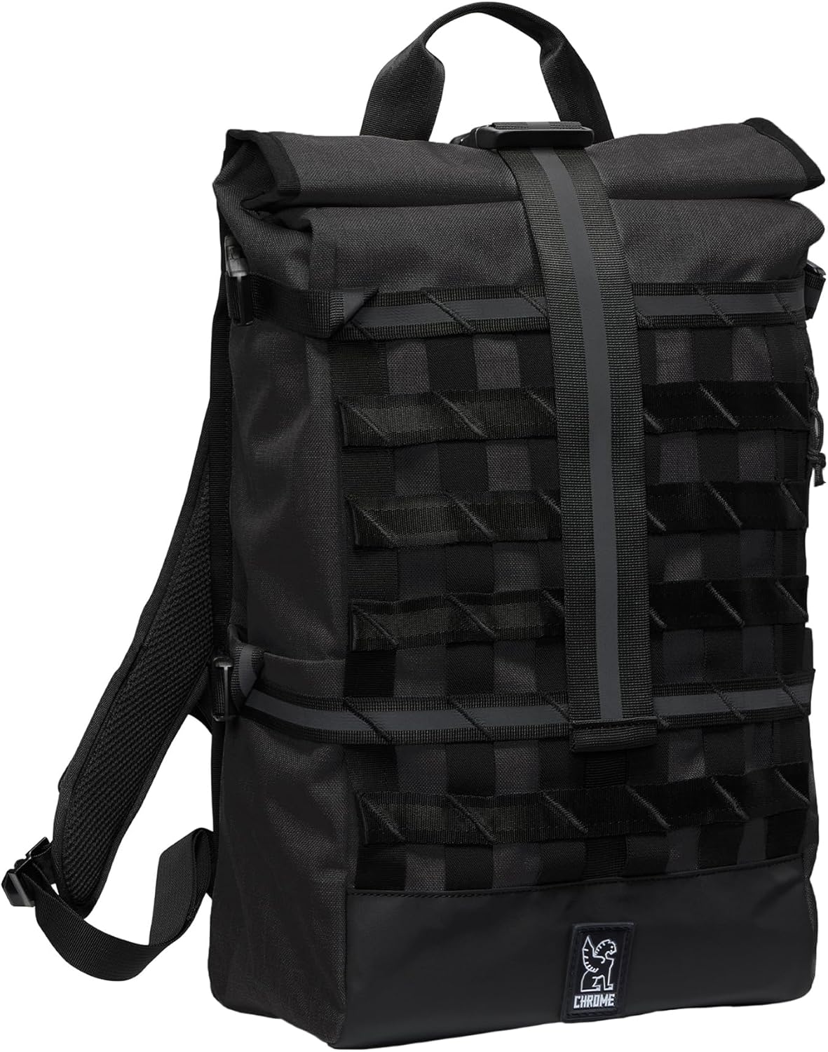 Chrome Industries Barrage 22L Black Roll-Top Backpack – Water Resistant Bag for Work, School, Travel – Features Cargo Net & Laptop Pocket