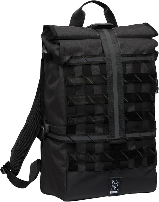Chrome Industries Barrage 22L Black Roll-Top Backpack – Water Resistant Bag for Work, School, Travel – Features Cargo Net & Laptop Pocket