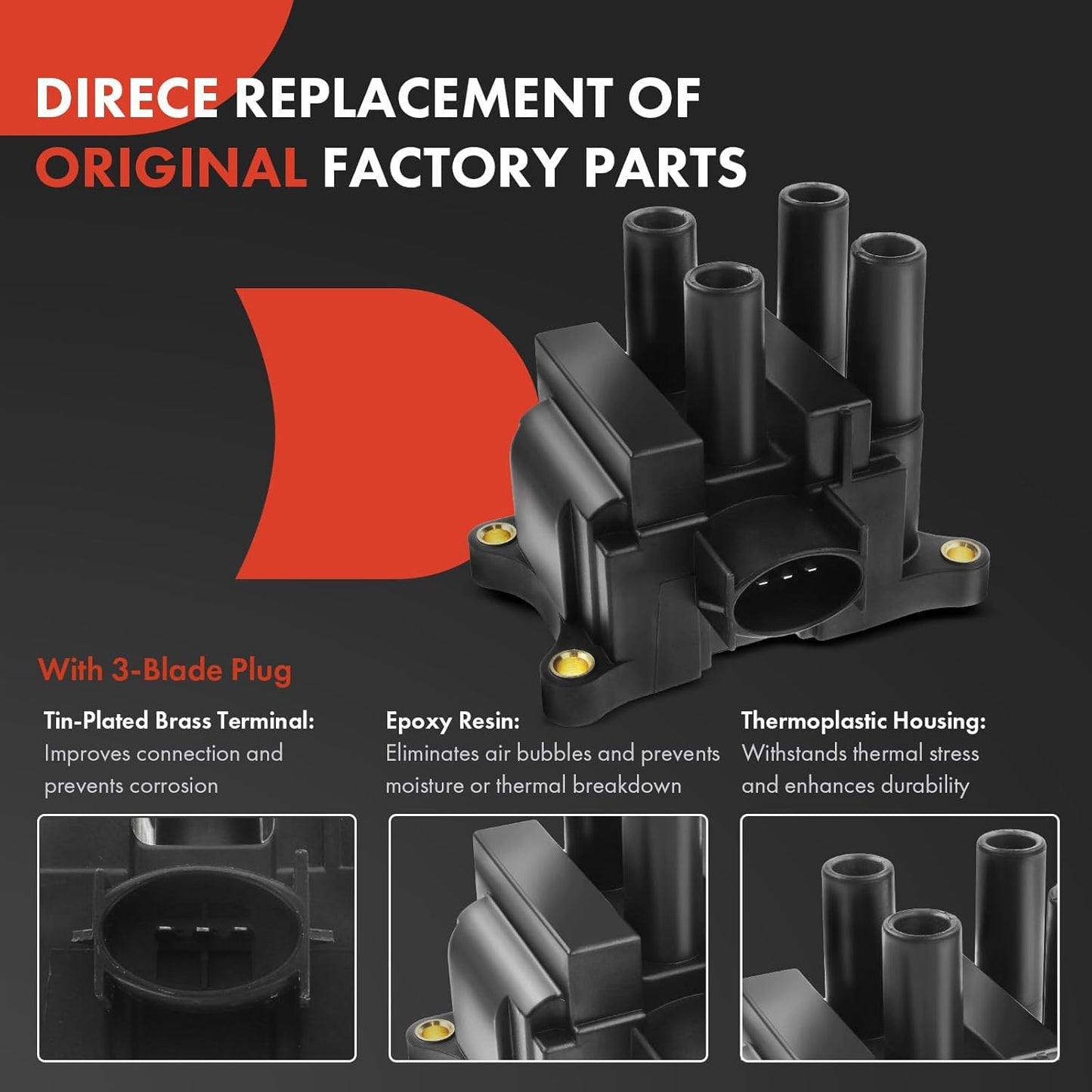 A-Premium 1 Ignition Coils with 4 Wire and 4 Iridium Spark Plugs Compatible with Ford Escape 2001-2004, Focus 2000-2004, Contour 1999-2000 & Mazda Tribute 2001-2004 & Mercury Mystique 1999-2000, 2.0L