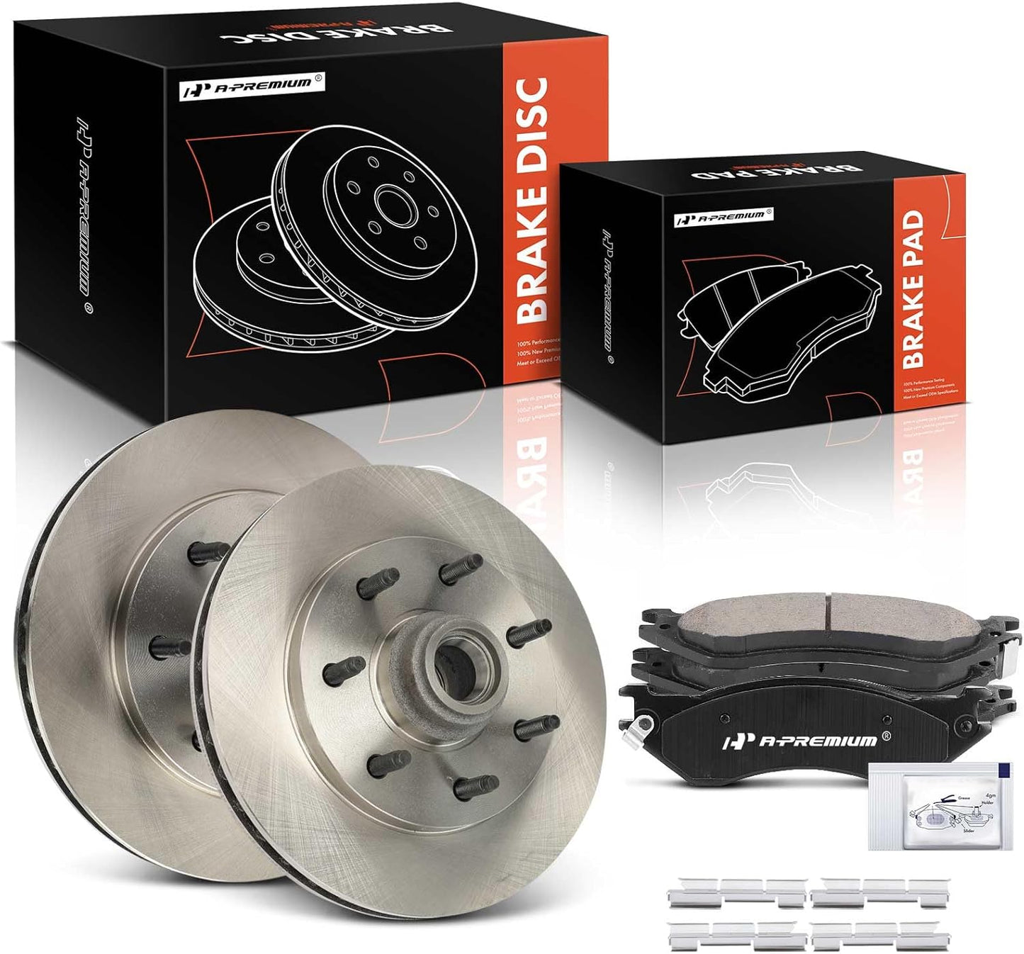 A-Premium 12.13 inch (308mm) Front Drilled and Slotted Disc Brake Rotors + Ceramic Pads Kit Compatible with Select Ford Models - For F-150 1997 1998 1999 2000 2001 2002 2003, 4WD 5-Lug, 6-PC Set