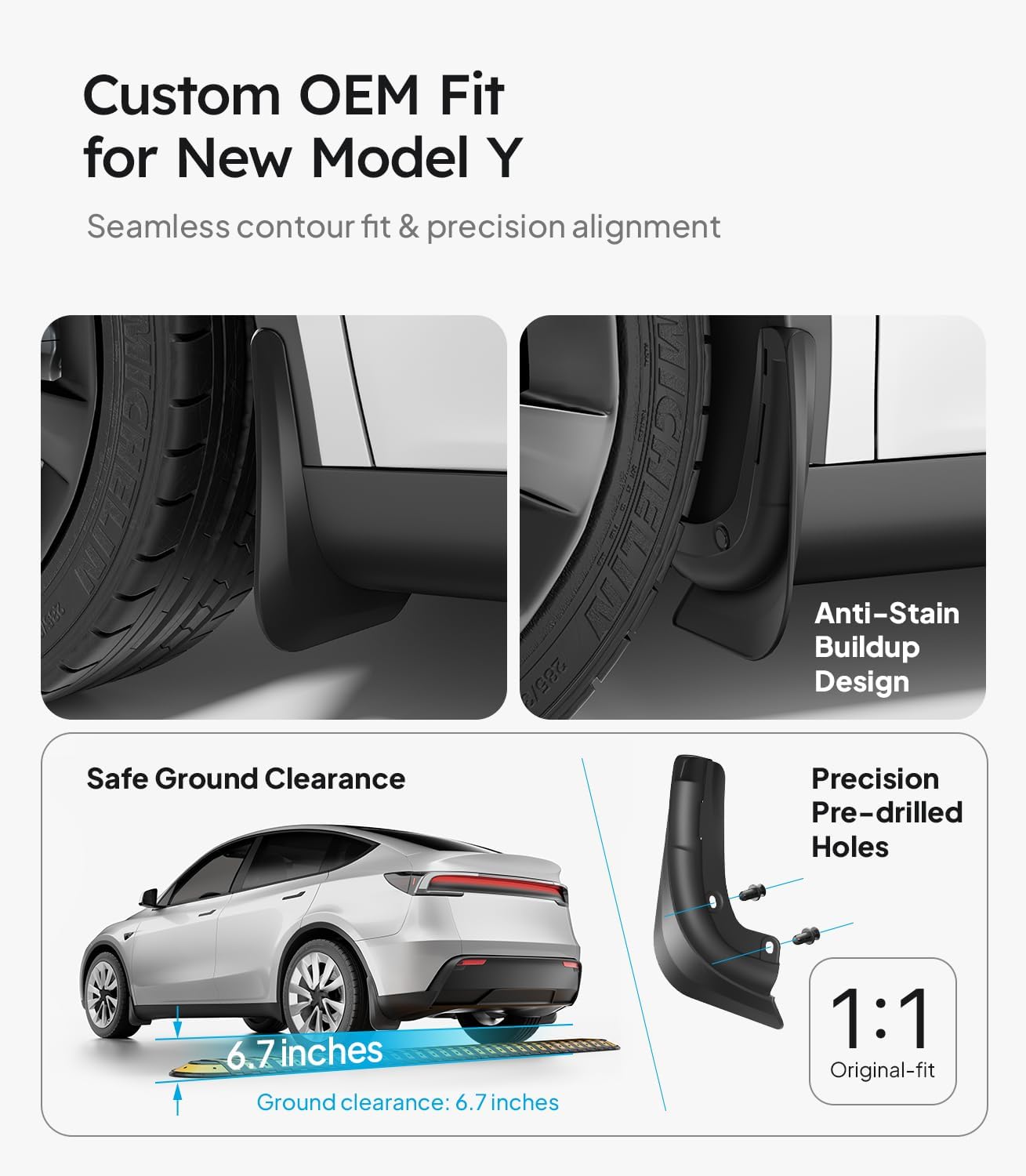 Wigoo 2025 New Tesla Model Y Juniper Accessories Mud Flaps [Stay Clean, Protect Paint] All Weather Guards, No Drilling Required, for Tesla New Model Y 2025 2026 Launch, Thicker Version (Set of 4)