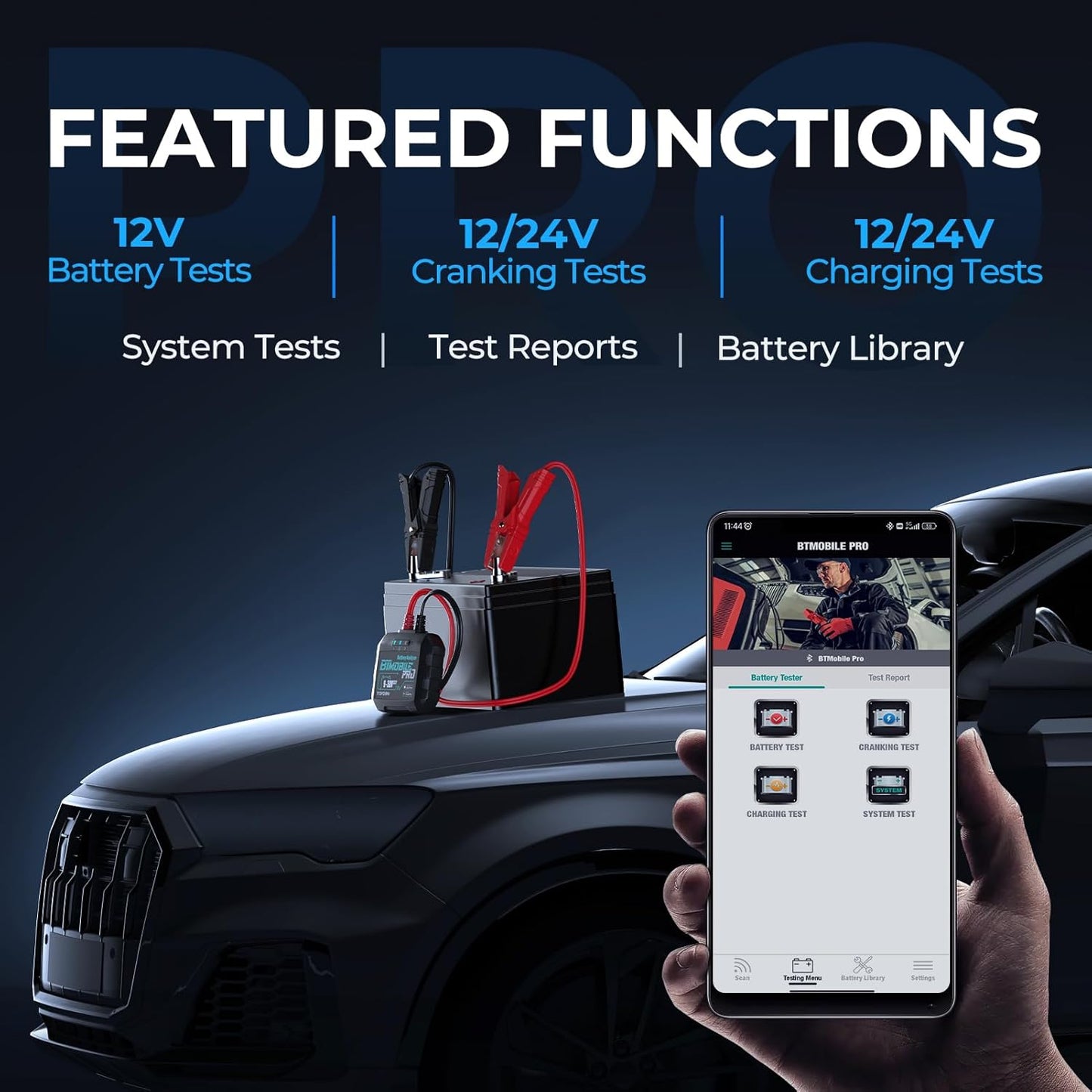 Car Battery Tester 12v, TOPDON Wireless Battery Load Tester 100-2000 CCA, BTMobile PRO Battery Monitor Cranking & Charging Tester Automotive Battery Analyzer, Bluetooth Alternator Load Tester