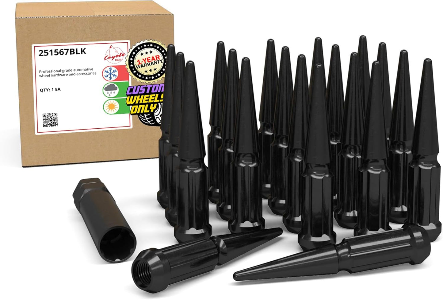 Wheel Accessories Parts 20 Pcs M12x1.5 12x1.5 Thread Spike Spline 4.40" Long Lug Nuts Chrome 7/8" & 13/16" Hex Fits Chevy Blazer S10 ｜ GMC Jimmy S15 ｜ Bronco Sport