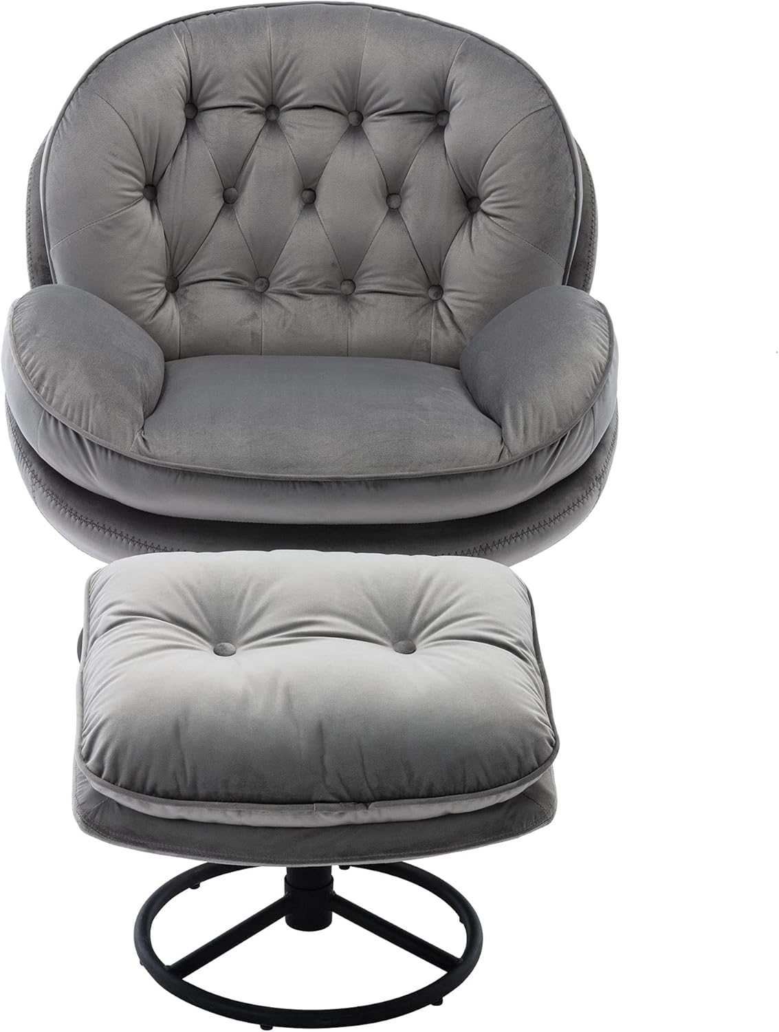 Baysitone Accent Chair with Ottoman,360 Degree Swivel Velvet Accent Chair, Lounge Armchair with Metal Base Frame for Living Room, Bedroom, Reading Room, Home Office (Gray)