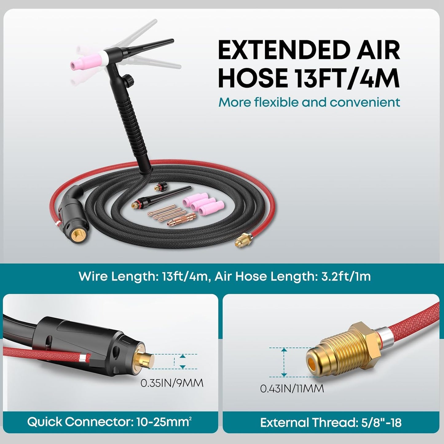 TIG Welding Torch, 13FT WP-17FV Argon Air Cooled Lift TIG Torch Flexible Tig Torch Head with Gas Valve Adjustment. (TIG17FV Flexible)