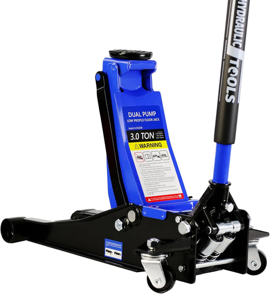 3 Ton Low Profile Floor Jack, Professional Low Profile Hydraulic Jack, Heavy Duty Steel Racing Floor Jack with Dual Piston Quick Lift Pump, 3 Ton (6,600 lb) Capacity, Lift Range 3.3"-18.5"