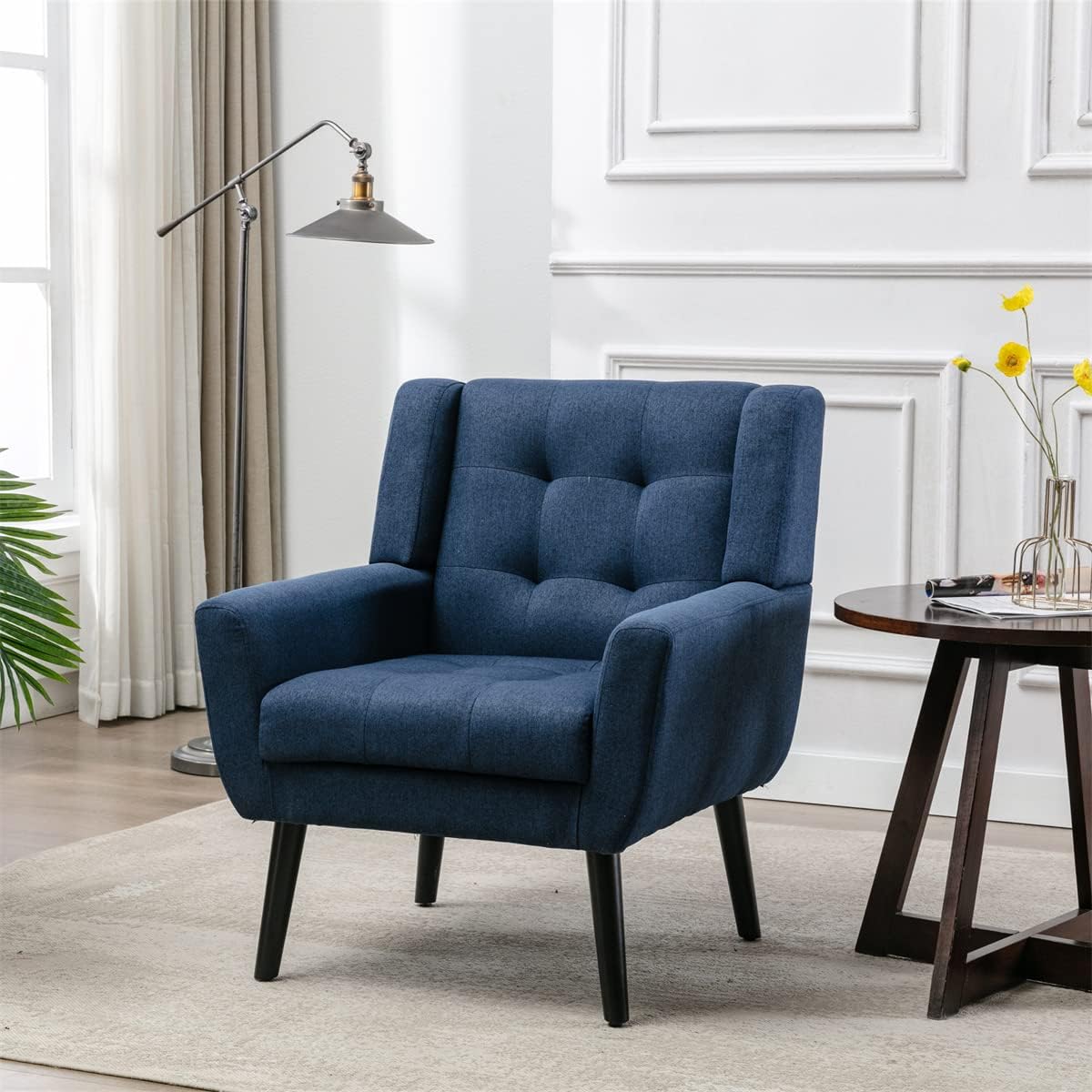 Velvet Accent Armchair,Upholstered Fabric Living Room Chair Ergonomics Chair Home Chair with Solid Black Legs,Tufted Back Decorative Chair Reading Chair for Indoor Home Living Room,Pink