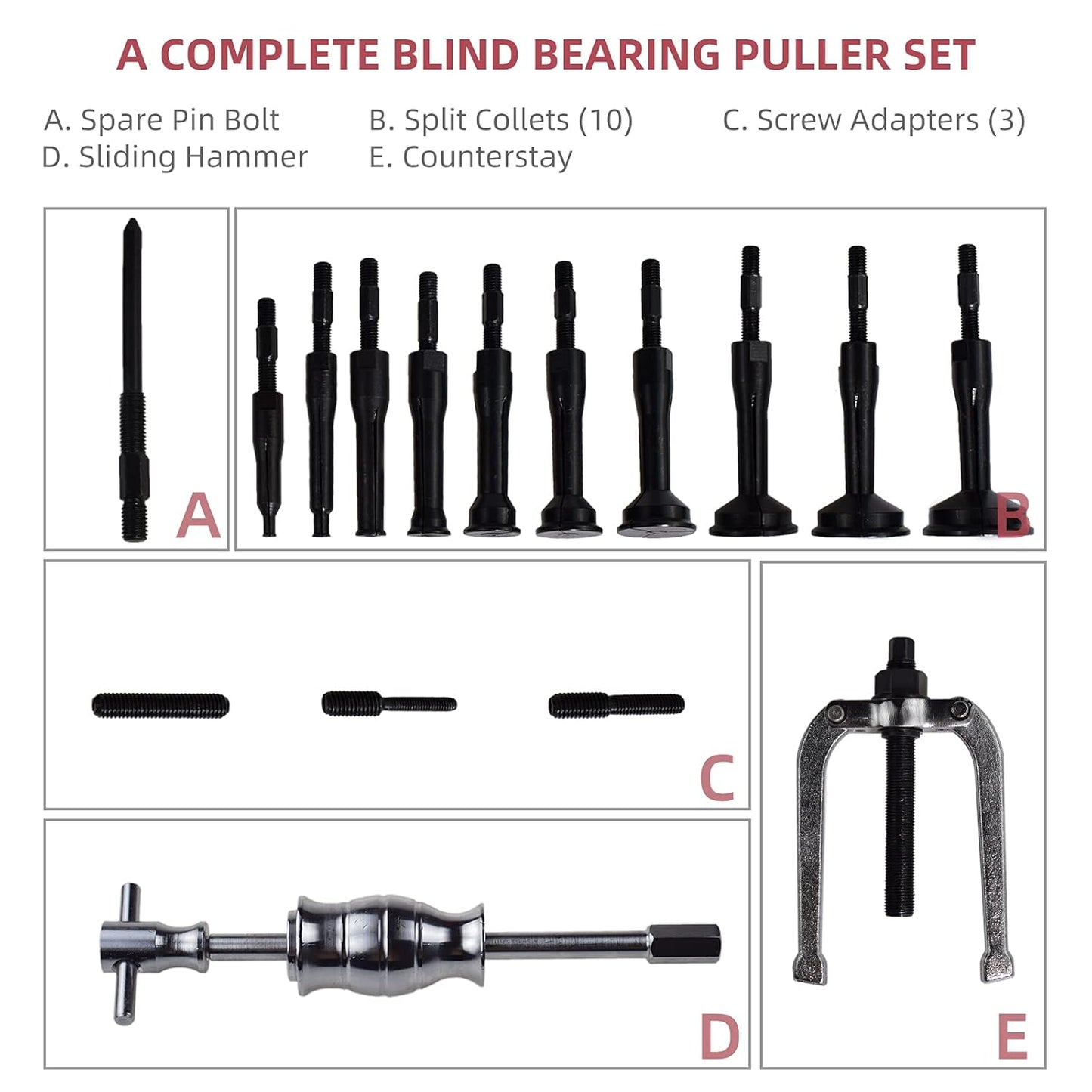 16PCS Blind Hole Pilot Bearing Internal Extractor Puller W/Slide Hammer Removal Tool Kit