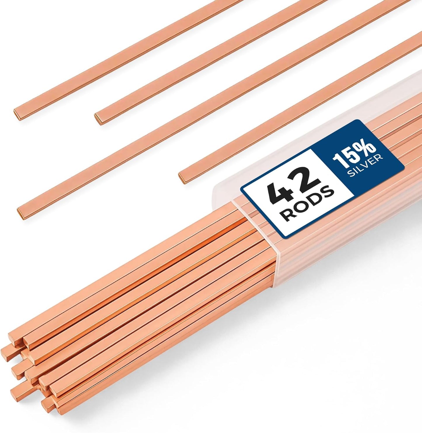 Brazing Rods with Raised Segments Desgin, 15% Silver Brazing Rod BCuP-5, Copper Brass Brazing Rods for HVAC & Plumbing, Silver Solder Welding Rod Kit, 42pcs 10" Brazing Rods Flux Coated for Copper