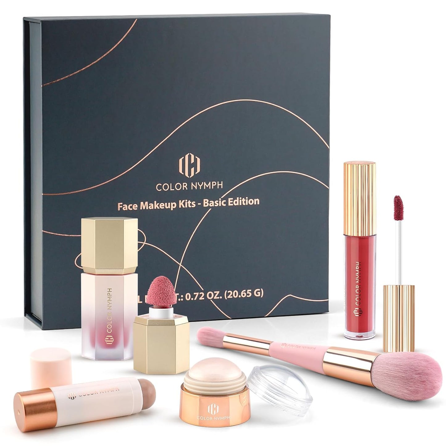 Color Nymph Face Makeup Kits, Makeup Gift Sets For Girls Make up Gift Sets For Women With Lipgloss Liquid Blush Solid Blusher Highlighters Contour Stick and Double-ended Brush -Special Edition