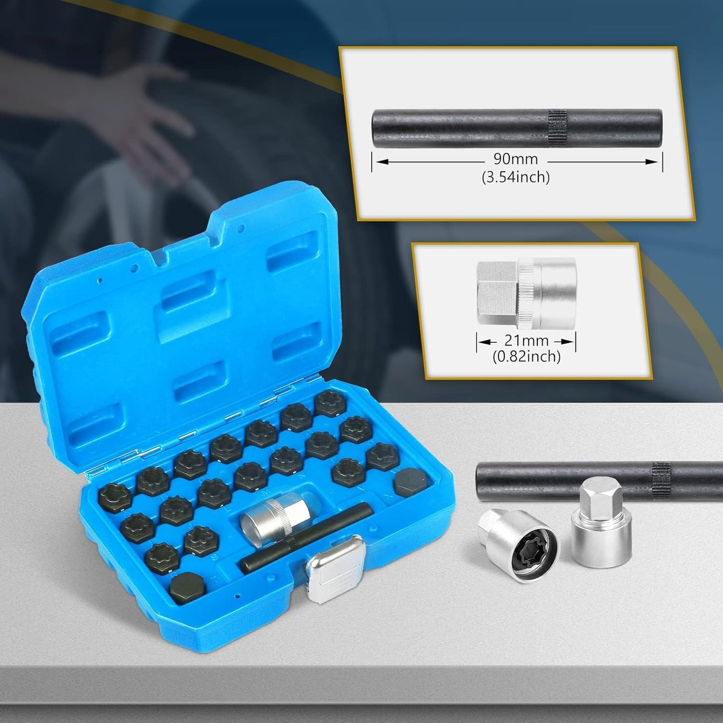 22 PCS Wheel Locks Kit Compatible with Audi Series, Lug Nut Removal Set With Adapter, Automotive Wheel Lock Nuts Key Socket Set