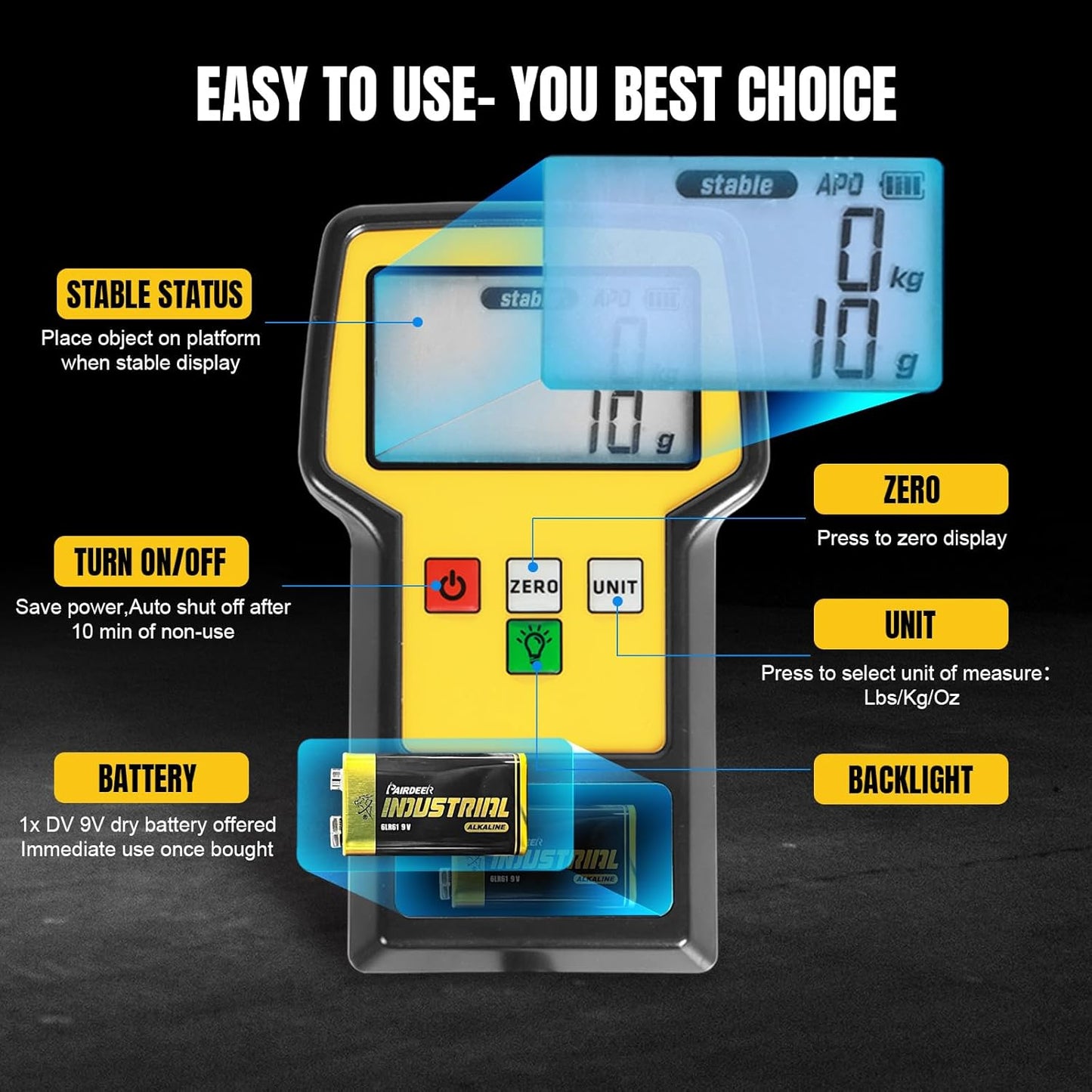 YELLOW JACKET Refrigerant Scale 110 LBS HVAC Freon Scale Ultra-Large LCD Screen High Precision Electronic Refrigerant Charging Weight Scale with Portable Case for Recovery Tanks