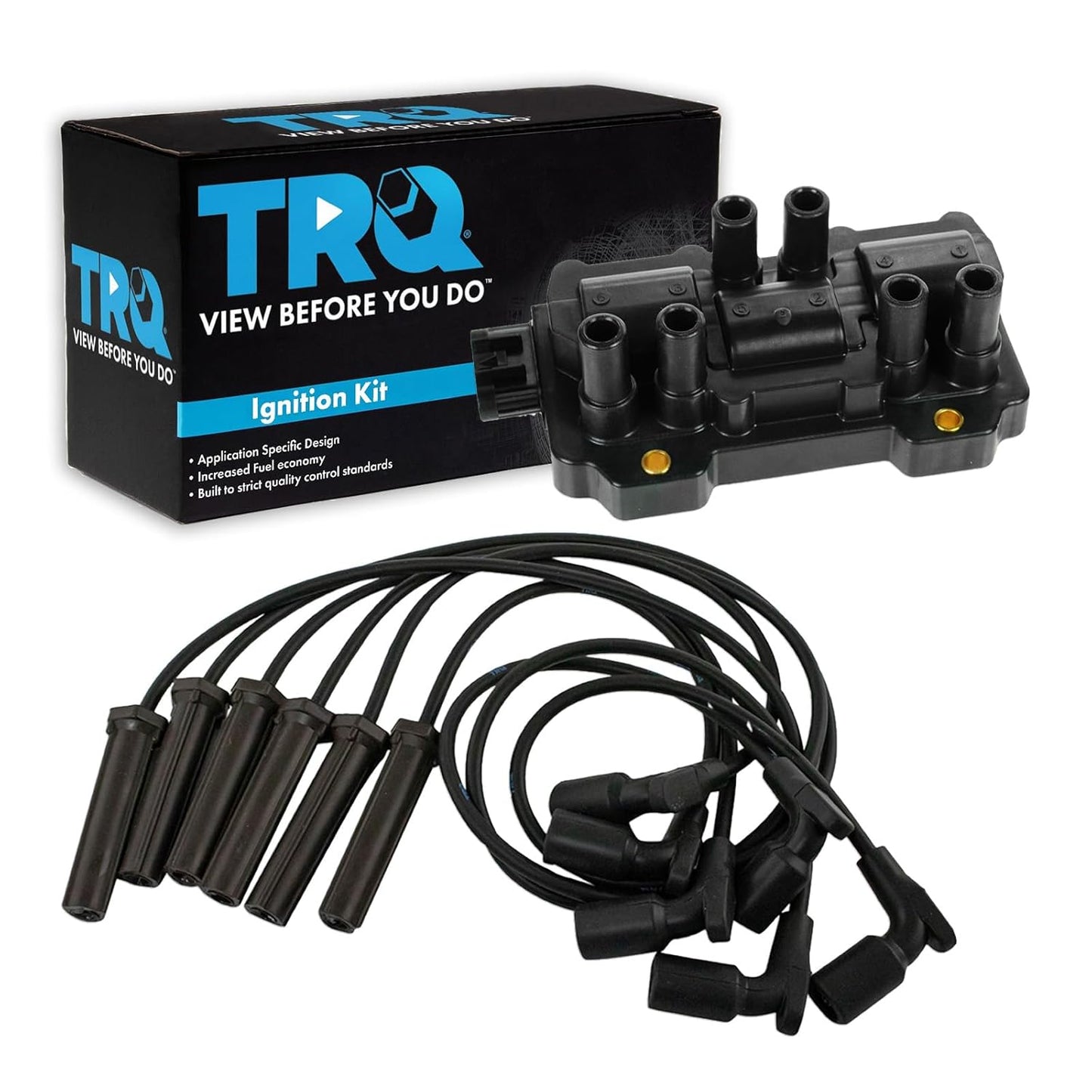 TRQ Ignition Kit Ignition Coil Spark Plugs Wire Set Compatible with 2003-2004 Ford Focus