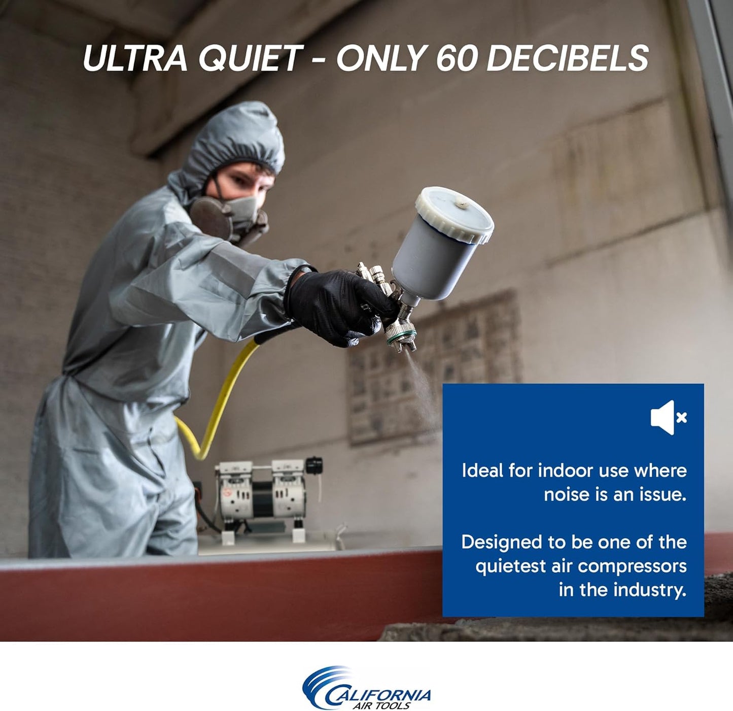 California Air Tools 8010AD 1.0 HP Ultra Quiet and Oil-Free Air Compressor, 8 Gallon Steel Tank, Lightweight with Wheels, 60 dBA Noise Level, with Automatic Drain Valve