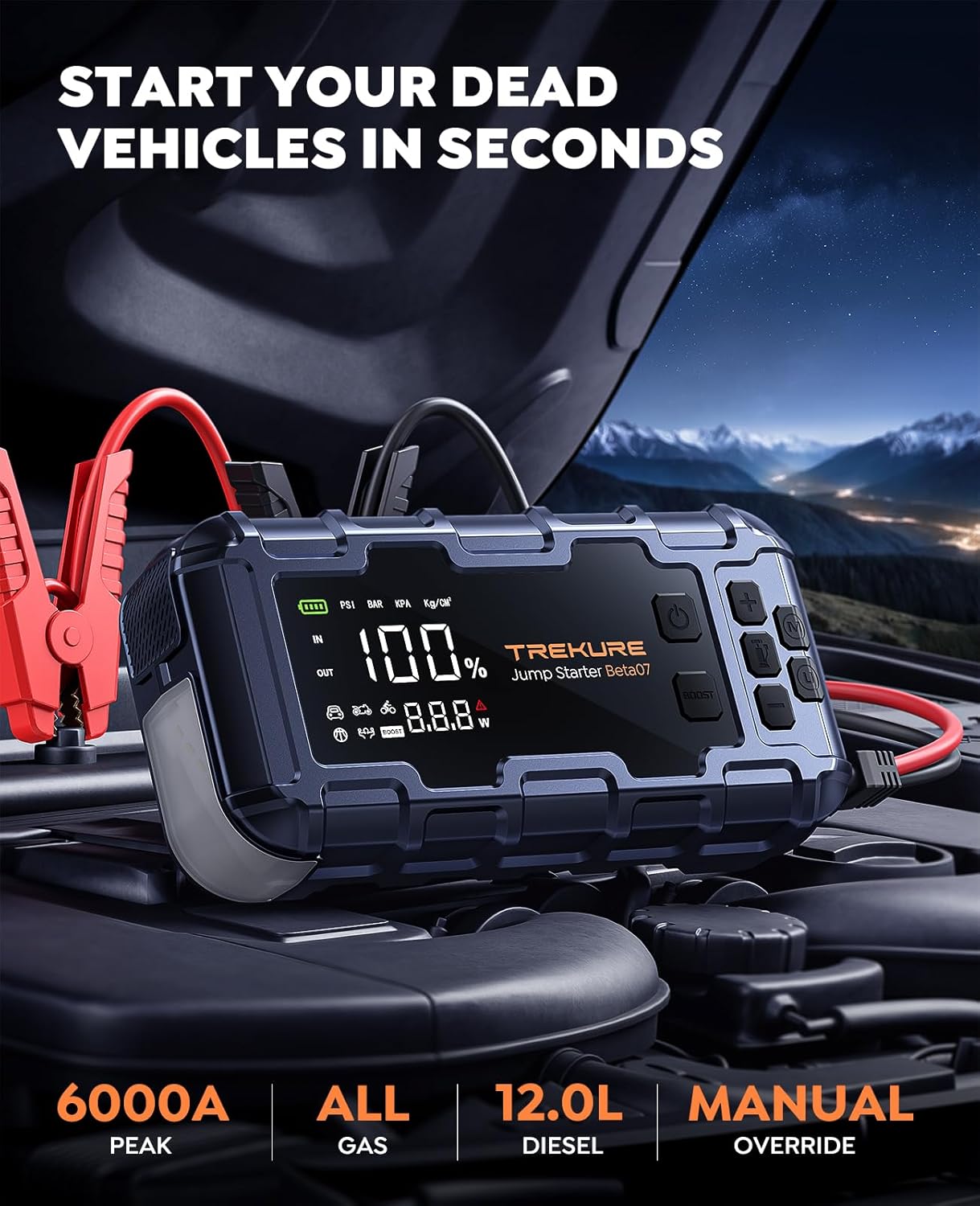 10-in-1 Car Jump Starter with Air Compressor 8000A 160PSI 45W Battery Charger, Jump Starter Jump Box (All Gas 12L Diesel), Car Jumper Starter Portable Jumper Cables, Gloves, Lights