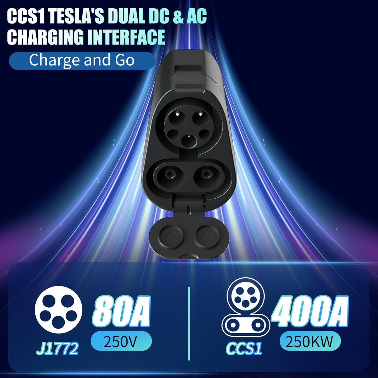 2 in 1 CCS & J1772 to Tesla Adapter,250KW CCS1 to NACS SuperFast Charging for Tesla Model 3, Y, S, X and Cybertruck,Compatible with Level 1 2 3 Charging Stations