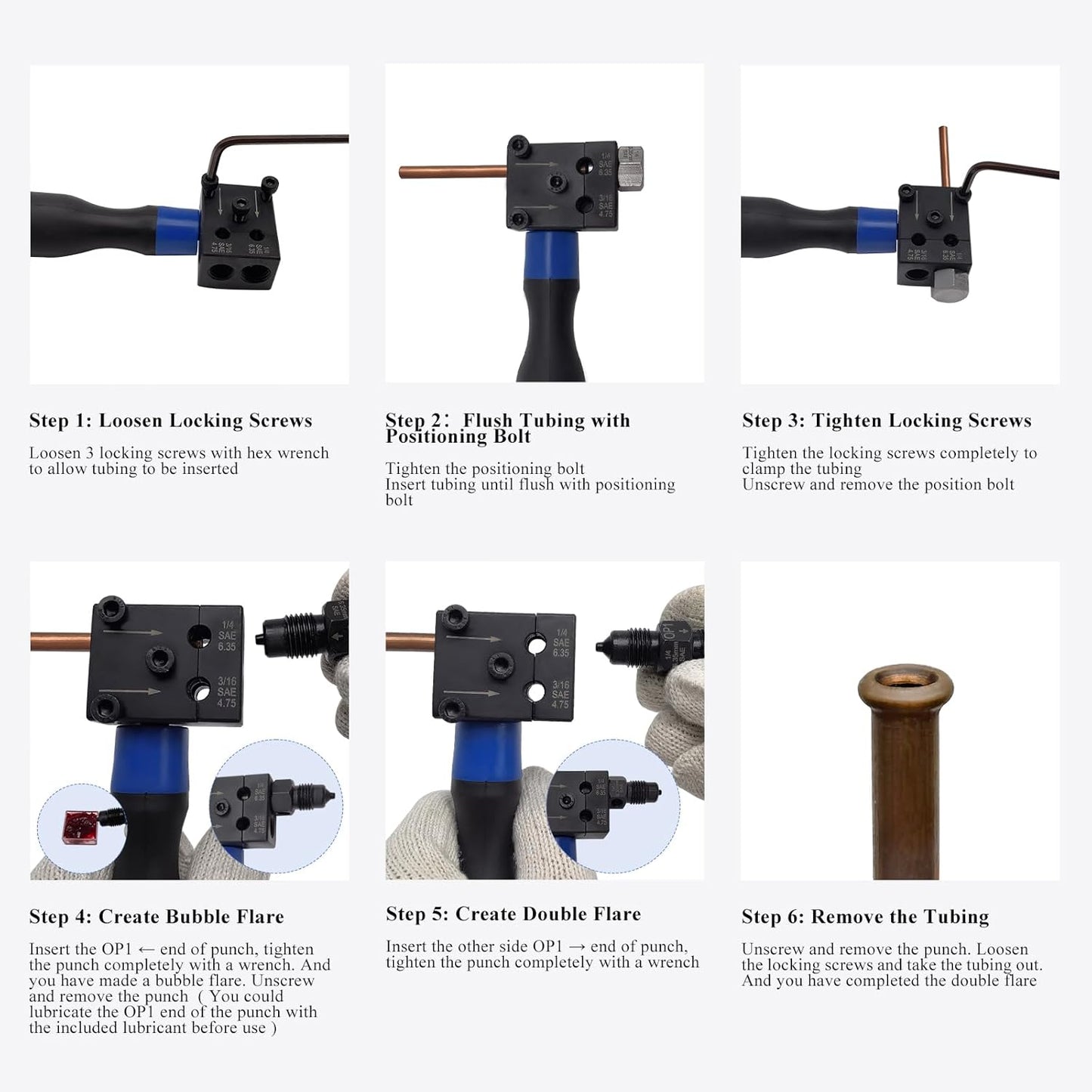 Brake Line Flaring Tool Kit, 3/16 in and 1/4 in Double Flaring Tool, Flare Tool for Vehicle Brake & Hydraulic Lines