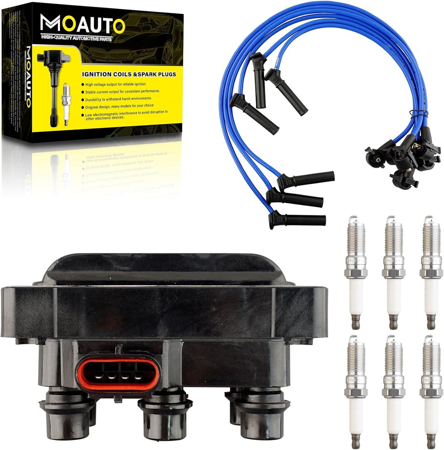 Set of 2 Ignition Coils Pack 9008019007 UF180 & 4 PCS Iridium Spark Plugs with Wire Set Compatible with Toyota Camry Solara RAV4 - L4 2.0 2.2