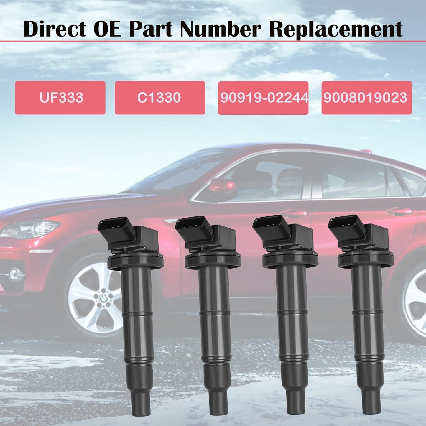 Set of 4 Ignition Coil Pack Iridium Spark Plugs for Toyota Camry Highlander RAV4 Matrix Solara Scion TC xB 2002 2003 2004 2005 2006 2007 2008 2009 2010 2011 2012 Coils Spark Plugs 2.4 L4 UF333