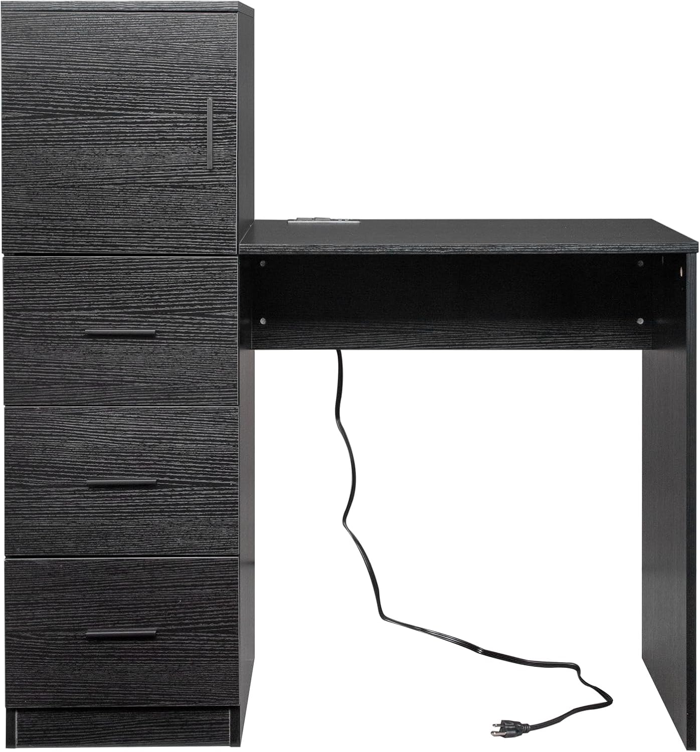 YUNWANG Computer Desk with 4 Drawers and Shelves, Gaming Desk with Power Outlets, Office Work Study Laptop Desk for Home Office Small Spaces