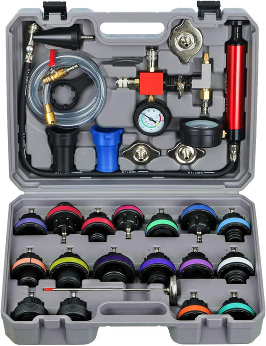 WNZ Coolant Pressure Tester Kit, 28PC Radiator Pressure Tester Kit, Radiator Cooling System Pressure Tester Kit with Vacuum Pump Vacuum Purge & Refill Tool