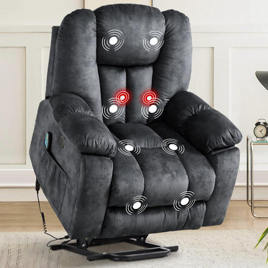 CANMOV Large Power Lift Recliner Chair with Massage, Heat, and USB for Elderly, Overstuffed Wide Recliners, Heavy Duty and Safety Motion Reclining Mechanism, Gray