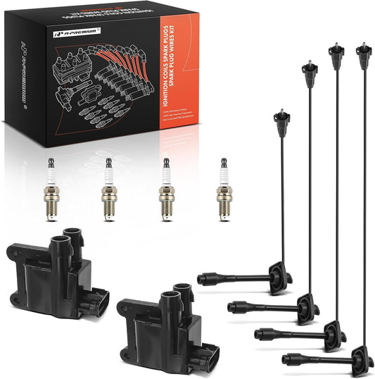 A-Premium 2 Ignition Coils with 4 Spark plug Wires and 4 Iridium Spark Plugs Compatible with Toyota Camry 1997-2001, RAV4 1998-2000, Solara 1999-2001 L4 2.0L 2.2L