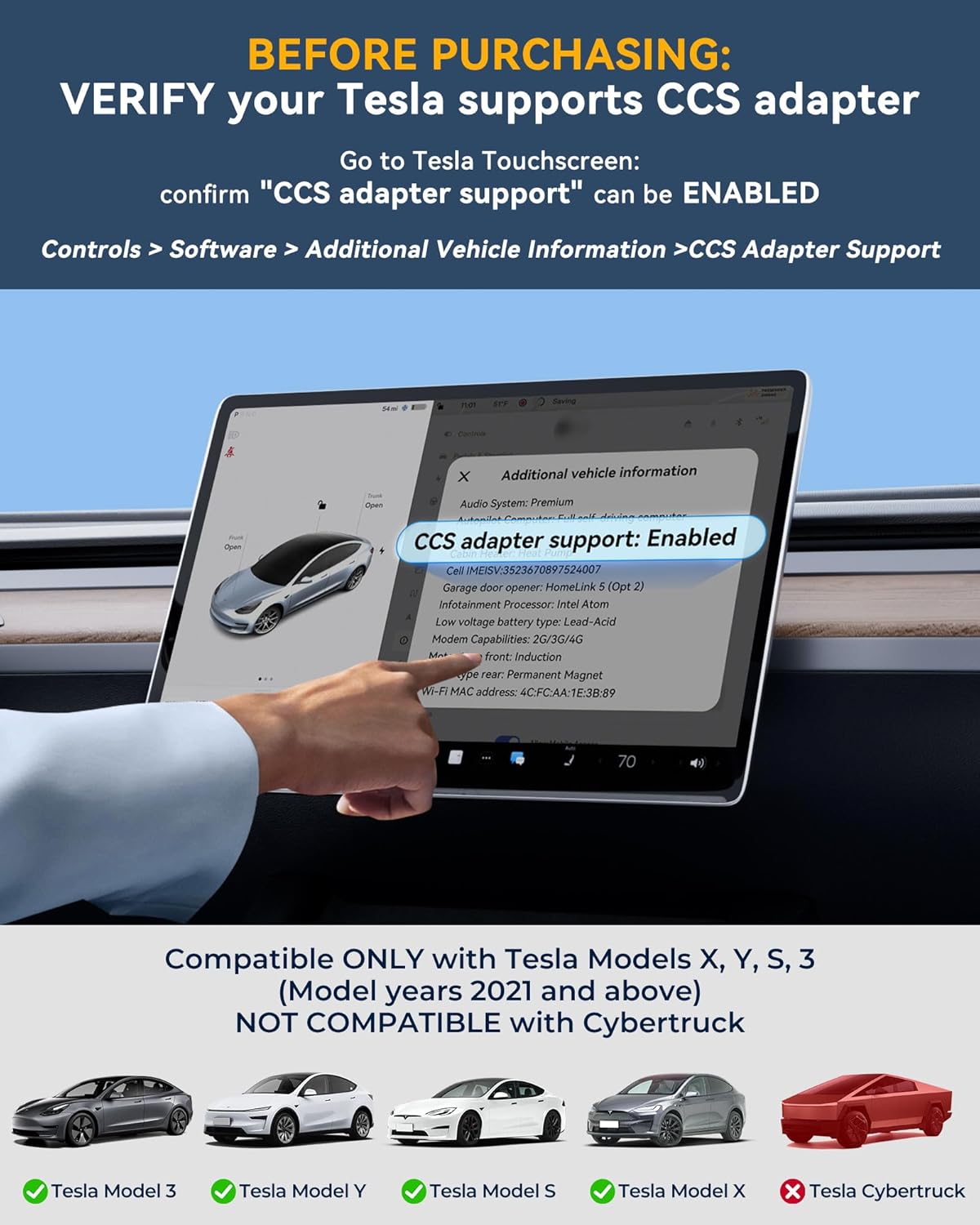 Upgraded 2In1 CCS & J1772 to Tesla Adapter, 250KW Fast CCS1 to Tesla Charging Adapter, ONLY Fit for Tesla Model Y, 3, S, X, Compatible with Level 1 2 3 Charging Stations with CCS1& J1772 Plug