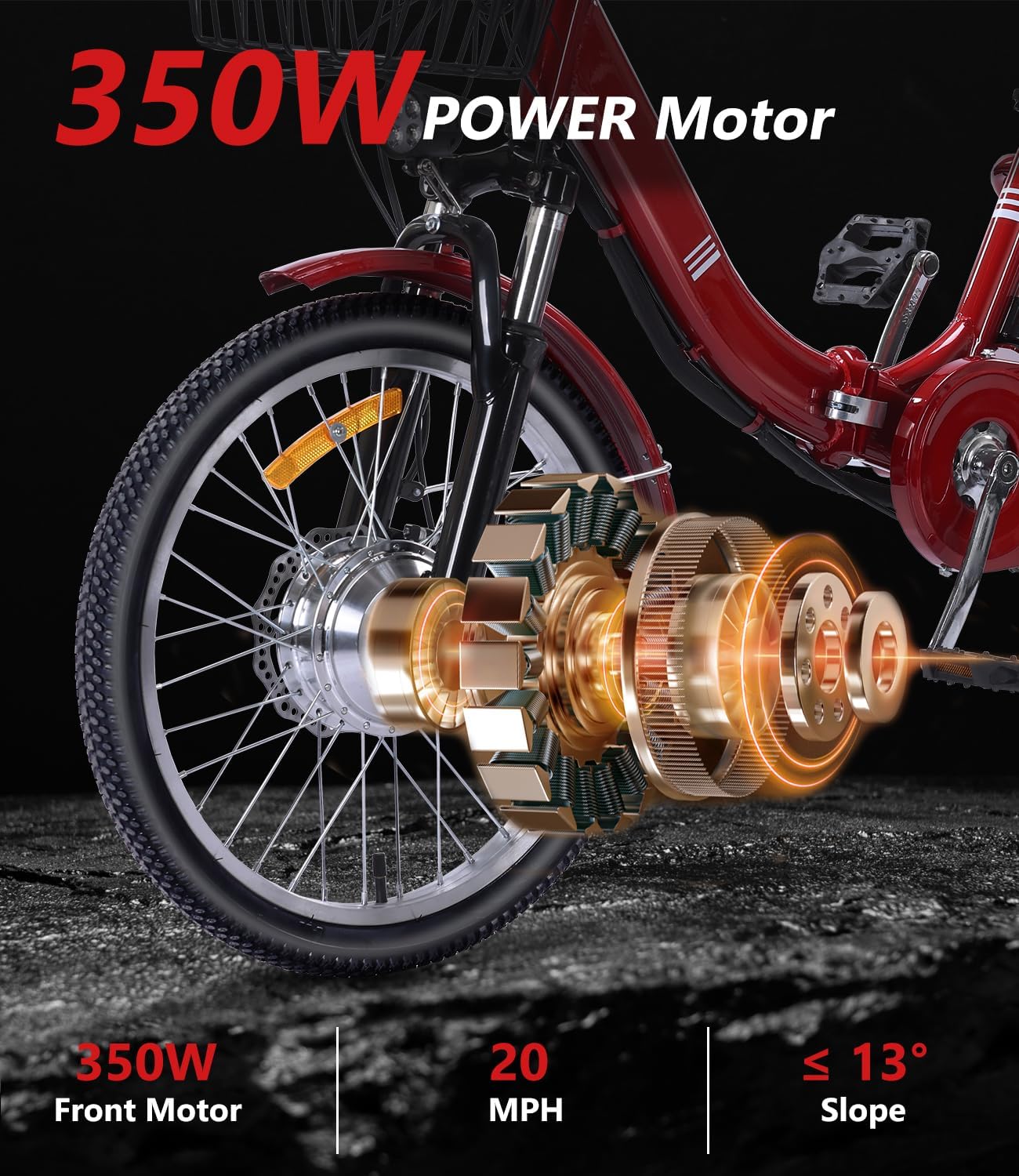 Two Seater Electric Tricycle for Adults, Peak 500W 3 Wheel Electric Bike with Passenger Seat, 48V 13Ah Battery, Folding Motorized Trike with Rear Basket for Women and Seniors