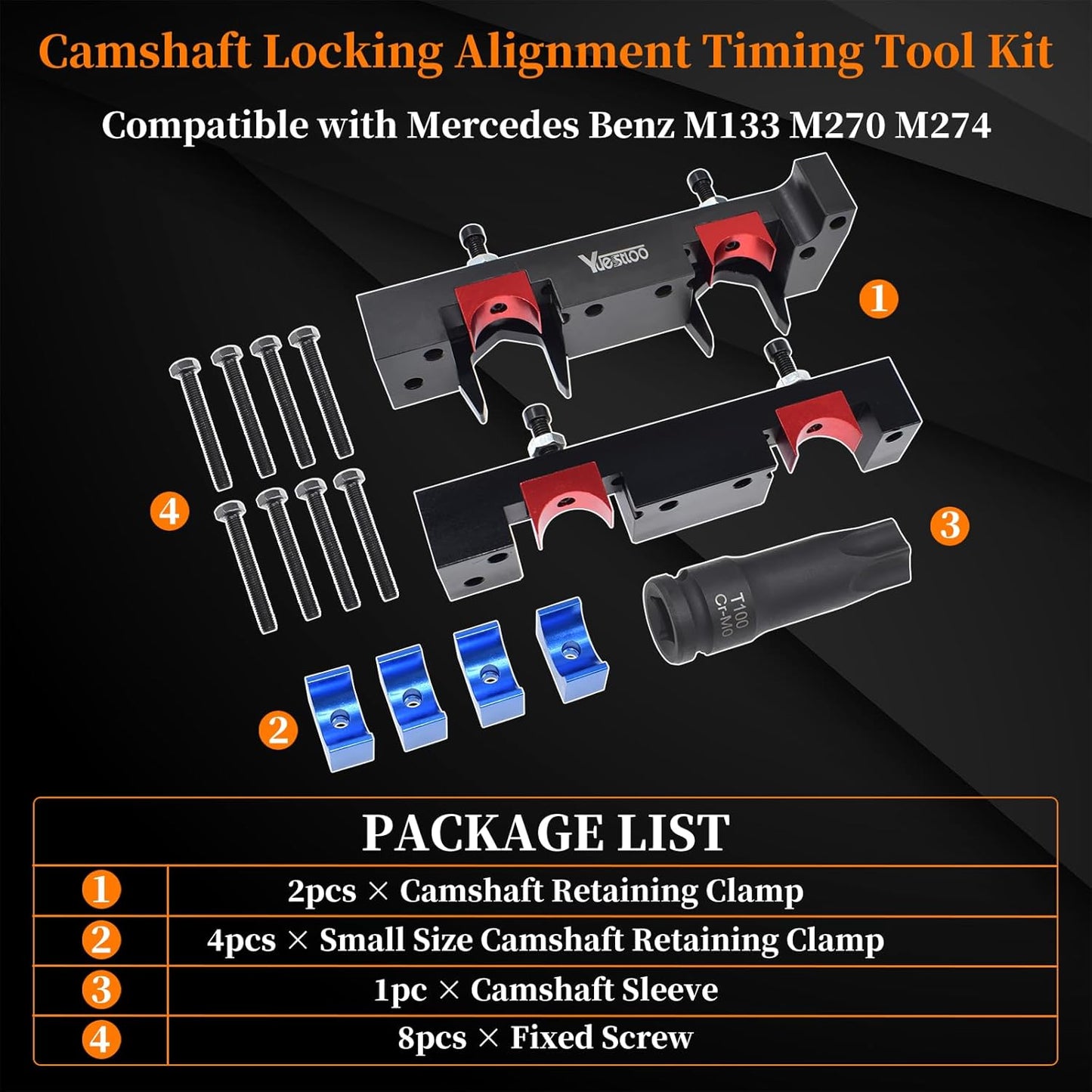 Camshaft Locking Alignment Timing Tool Kit, Compatible with Mercedes Benz M133 M270 M274, 15pcs Set with Carrying Case & Gloves