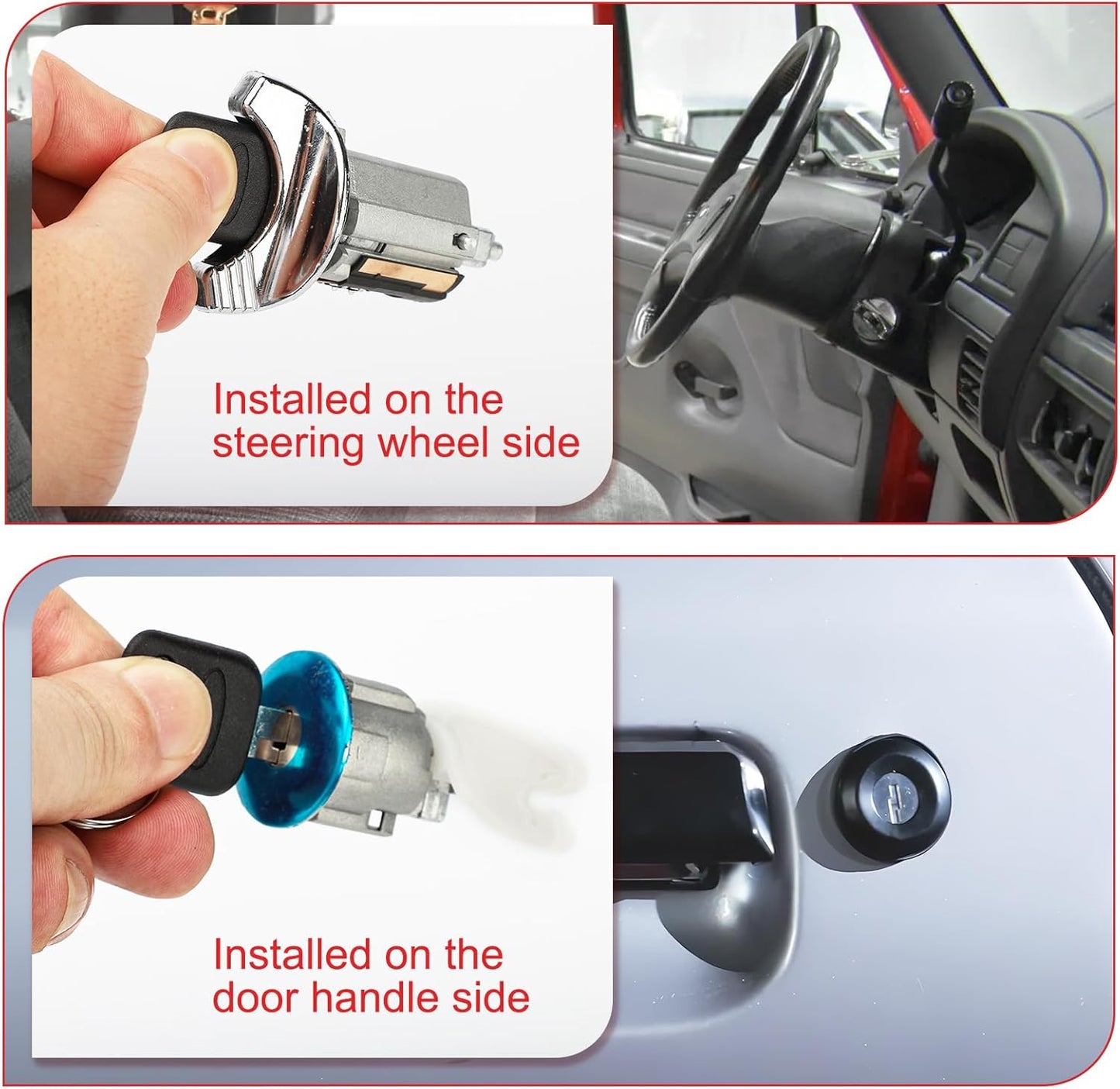 C42150 Ignition Switch Lock Cylinder & Front Door Lock Cylinder w/Key for 90-96 Ford E150 E250 E350 F150 F250 F350 Mustang Bronco Taurus/Mercury Sable Replaces# C-42-150 DP-42-122 F3UZ1522050D