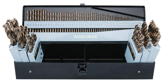 Accusize Industrial Tools - 115 Pc M35 H.S.S. Plus 5% Cobalt Drill Bit Set, Professional, 135° Split Point, Sizes 1/16'' to 1/2'', #1-60, A-Z, 0422-1003