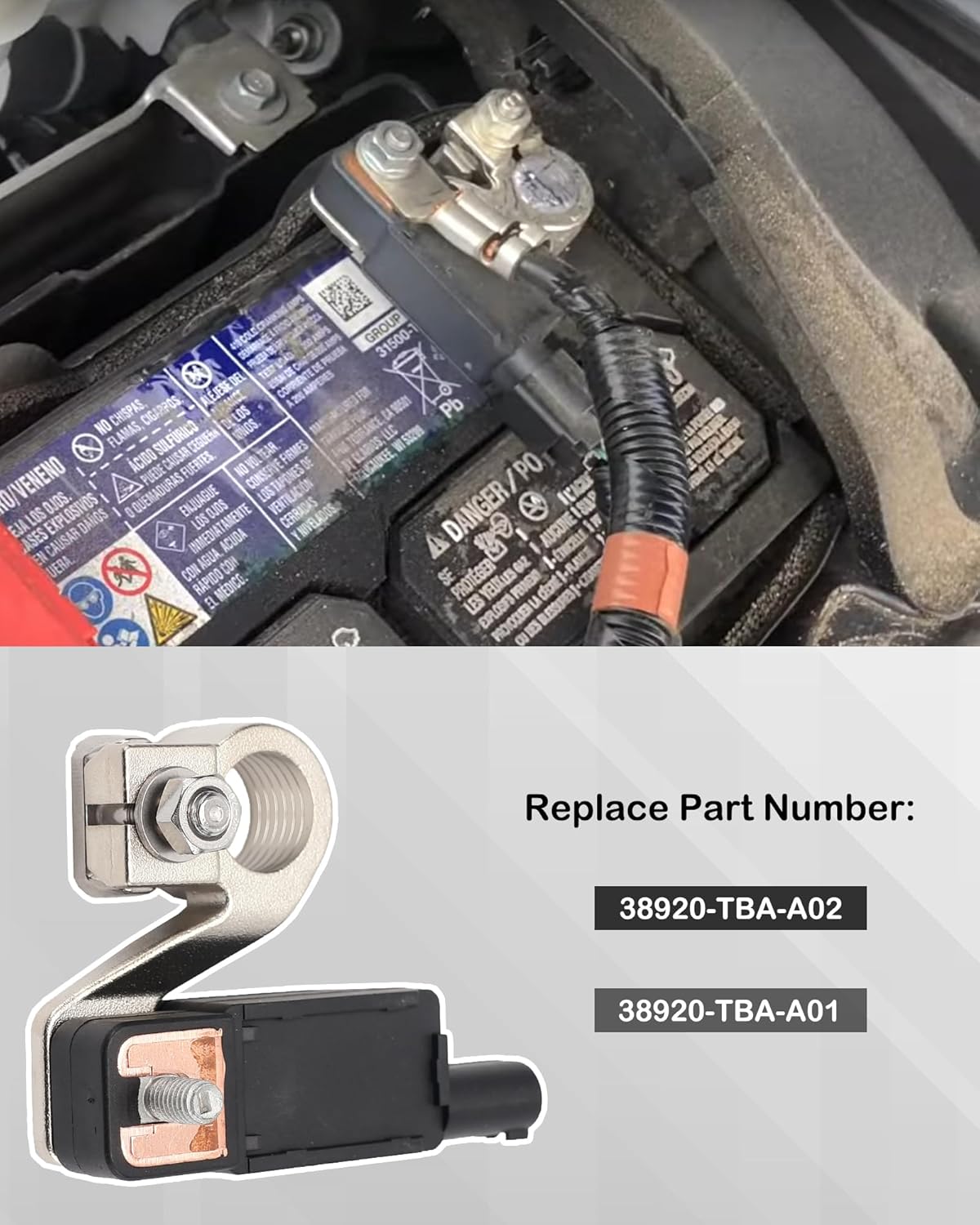 38920-TBA-A02 Battery Current Sensor Compatible with 2016 2017 2018 2019 2020 2021 2022 Honda Civic & CR-V Battery Temperature Voltage Sensor Replaces# 38920-TBA-A01