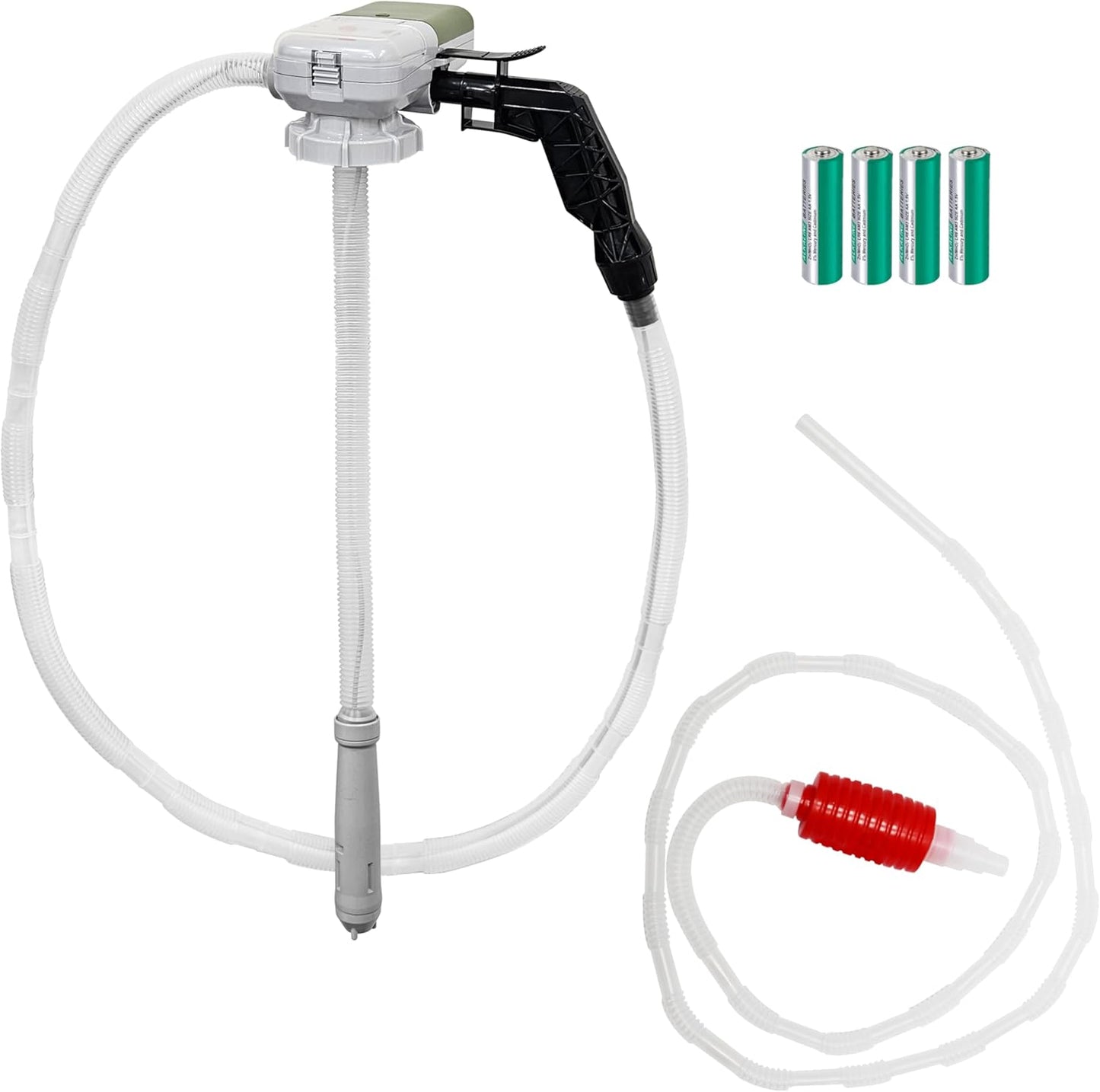[LITE DELIGHT] Transfer Pump w/Auto-Stop Overfill Protection for Fuel, Water & More, 2.4 GPM, AA Battery Included, Ergonomic Nozzle, Universal & VP Racing Can Adapters, 51” Hose, PLUS a Manual Siphon