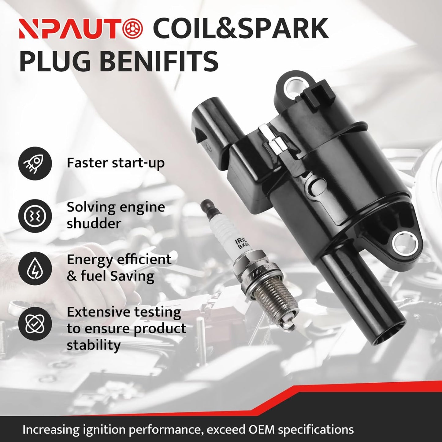 Round Ignition Coil Packs Spark Plugs fit for V8 5.3 6.2 2014 2015 2016 2017 2018 2019 2020 Chevy Silverado 1500 Suburban Tahoe Corvette Camaro, GMC Sierra Yukon XL, Cadillac Escalade CTS ESV, UF742