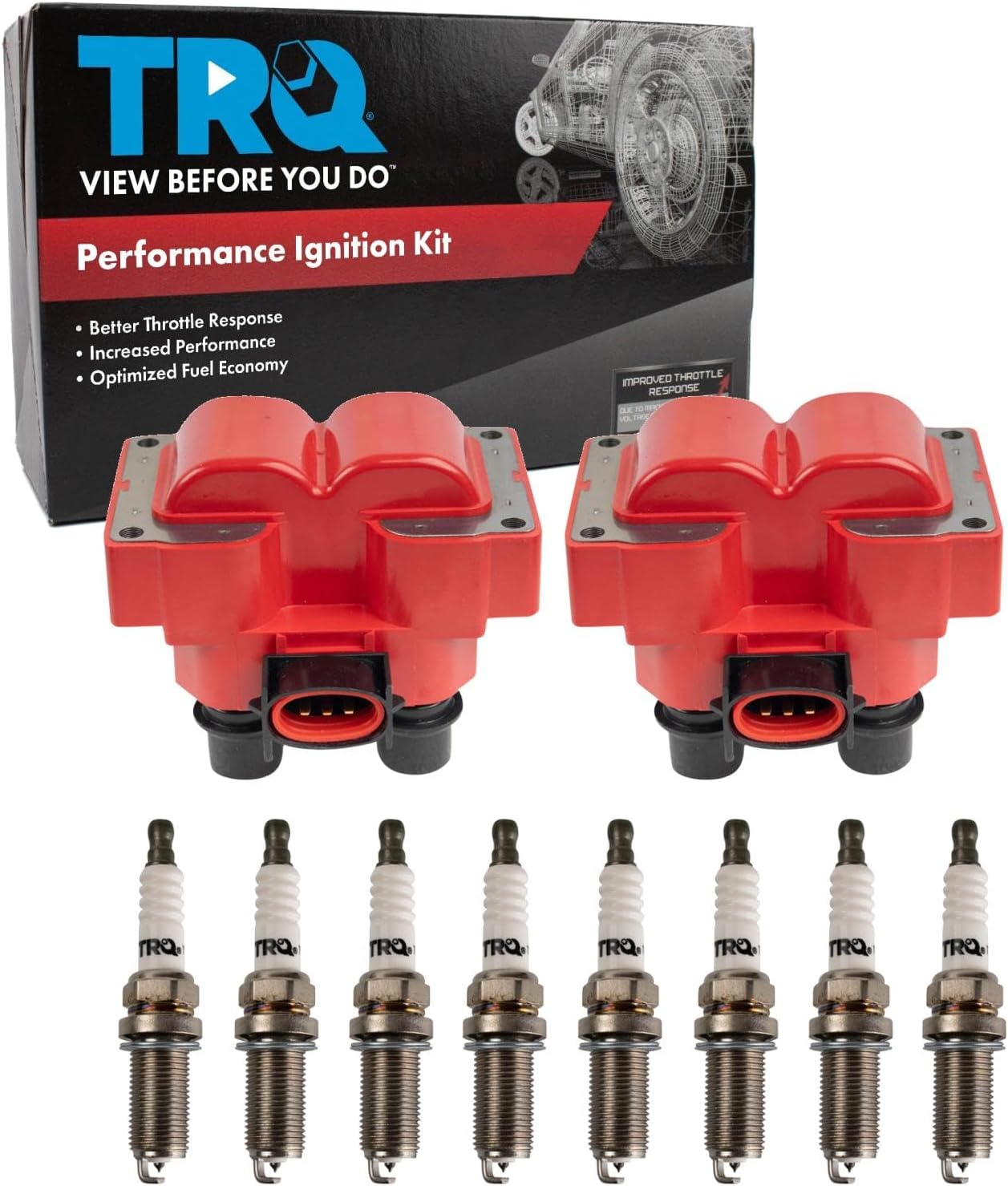 TRQ Ignition Kit Ignition Coil Spark Plugs Compatible with 92-01 Ford 91-97 Lincoln Mercury